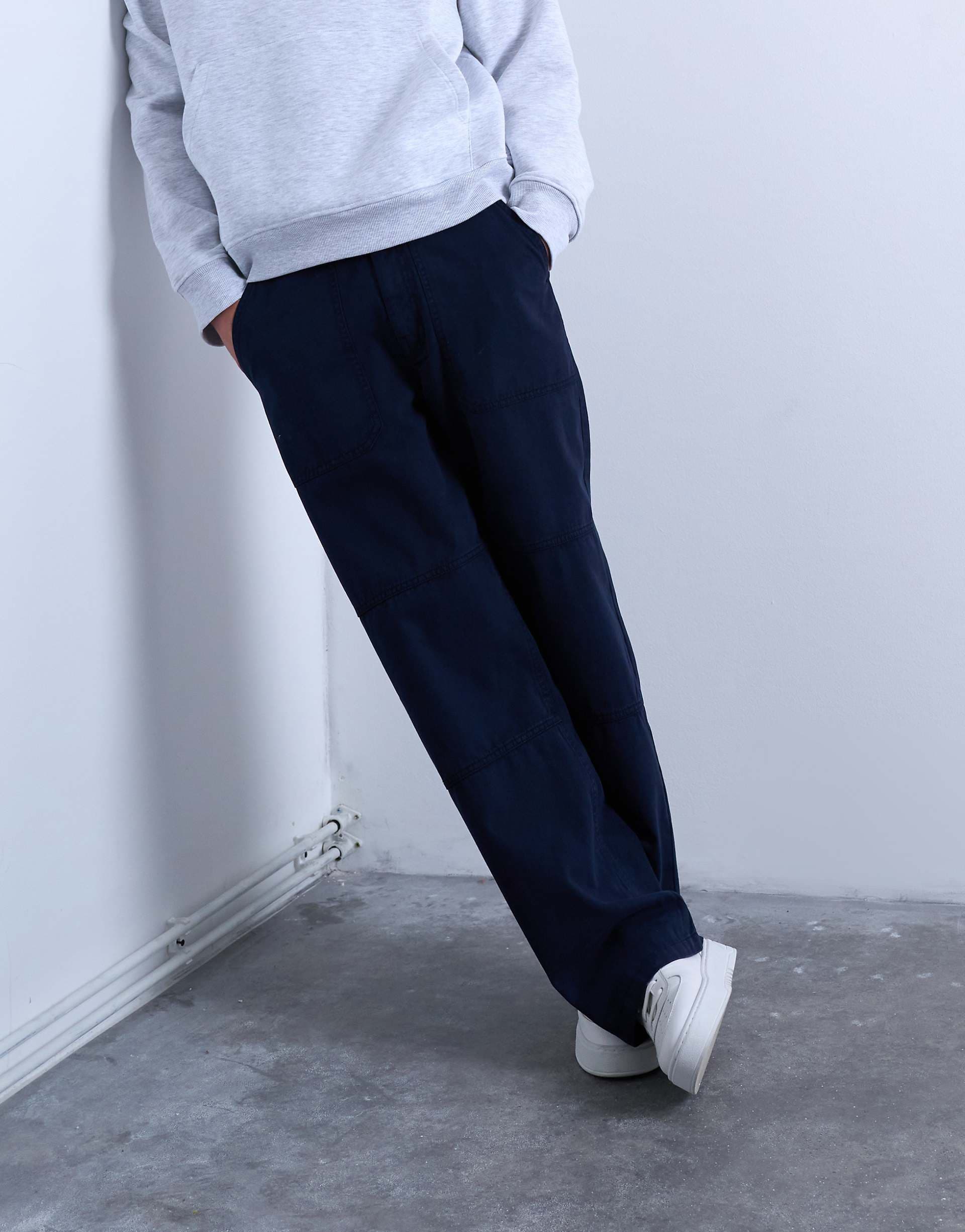 Topman baggy fit twill chinos in navy