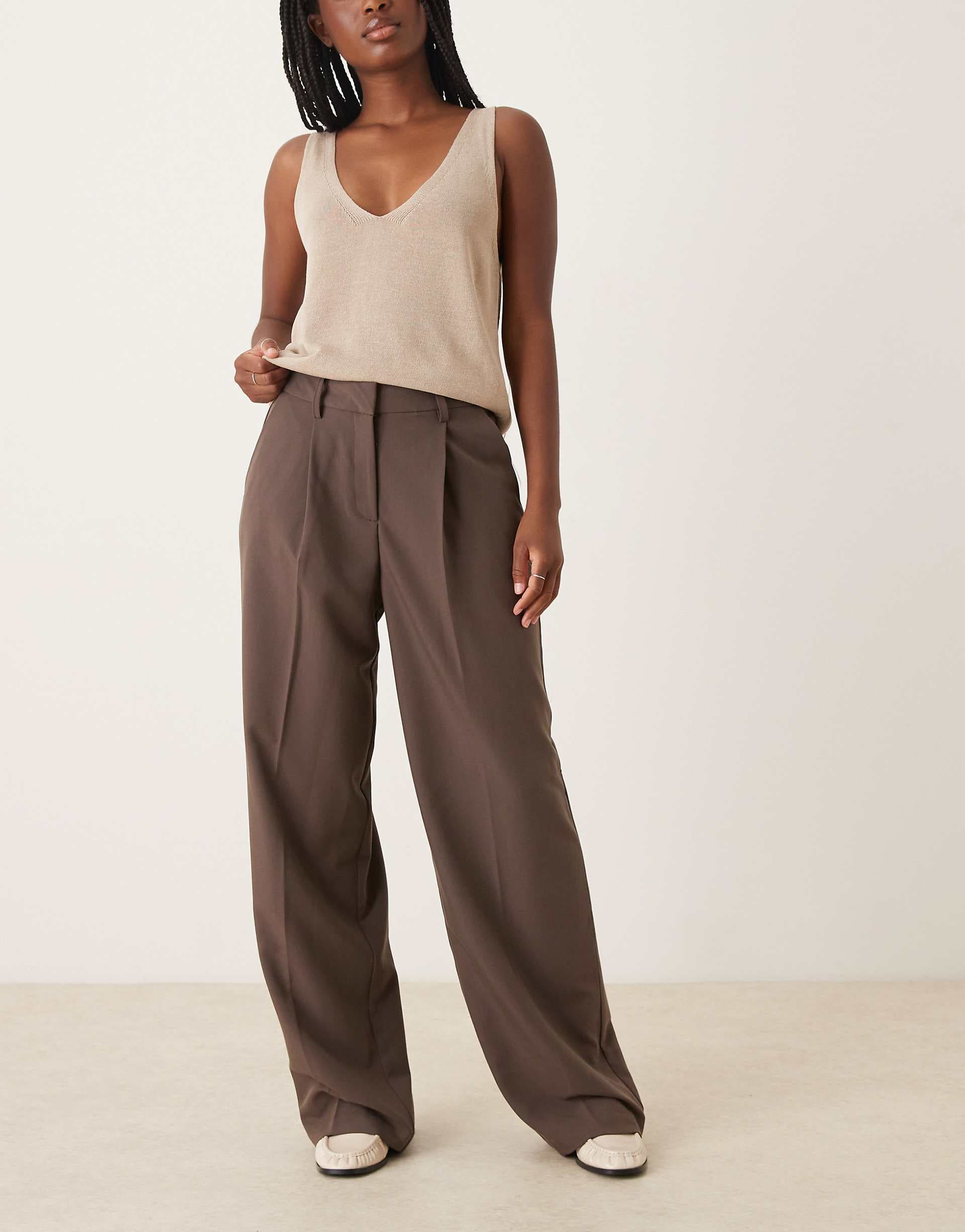 JJXX wide leg tailored pants in brown