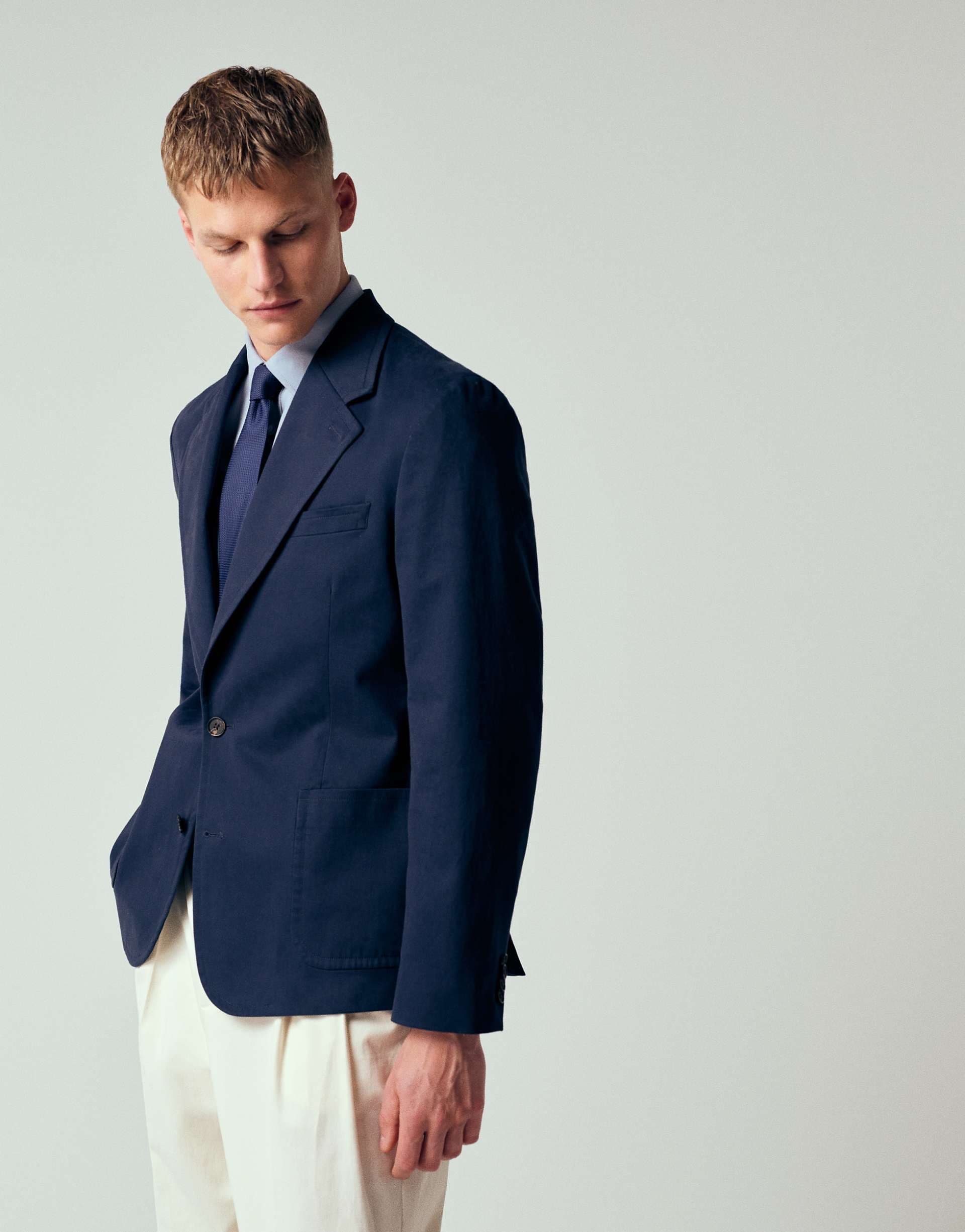 ASOS DESIGN slouchy blazer in navy cotton twill