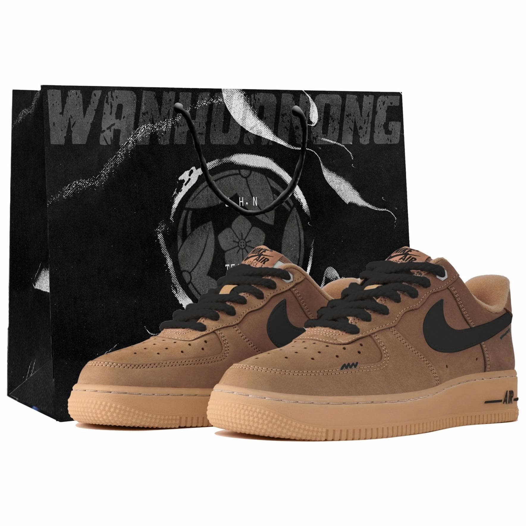 Nike Air Force 1 Anti Slip Wear Resistant Low Top Skateboard Shoes Unisex Khaki Black