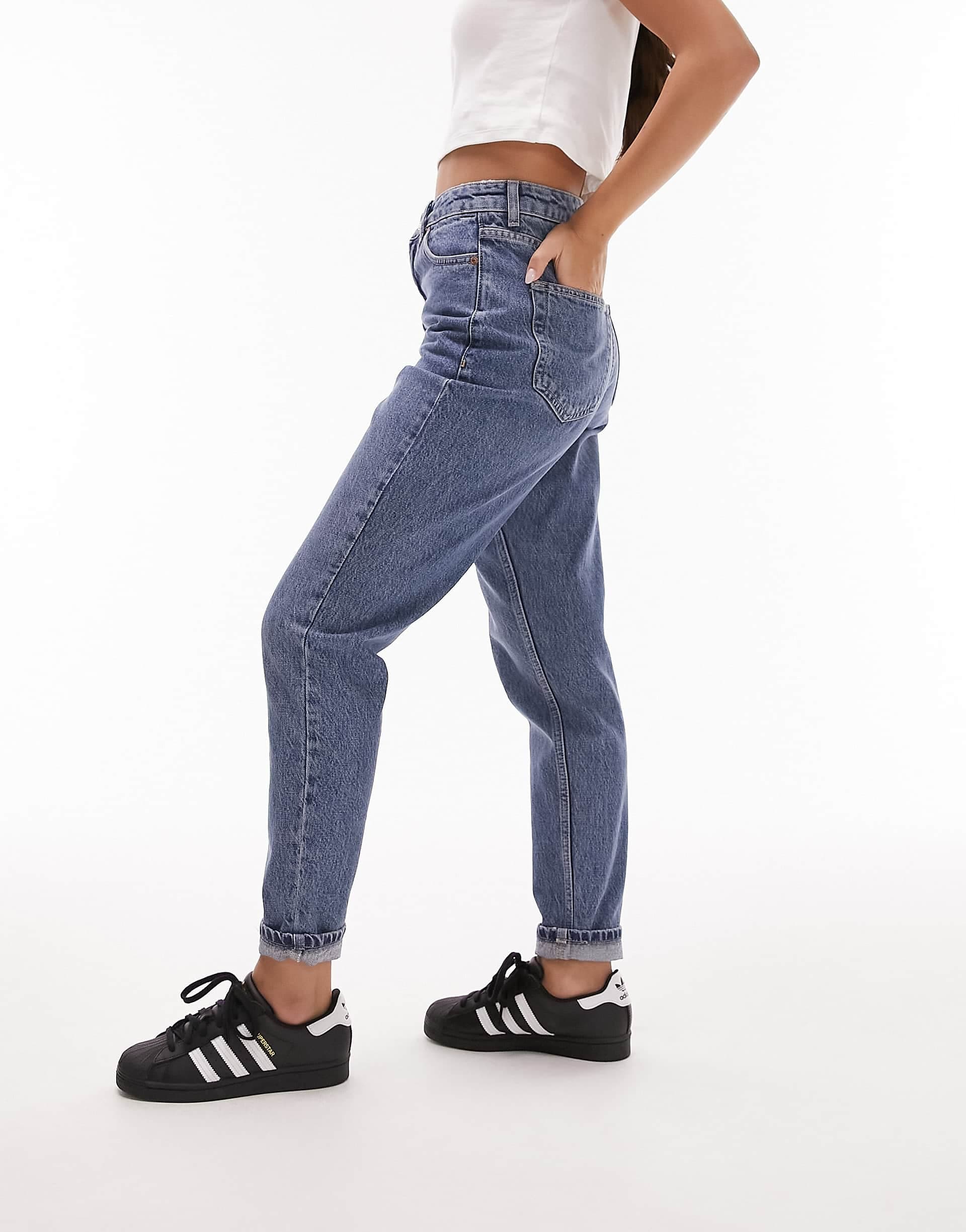 Topshop Hourglass Original Mom high rise jeans in mid blue