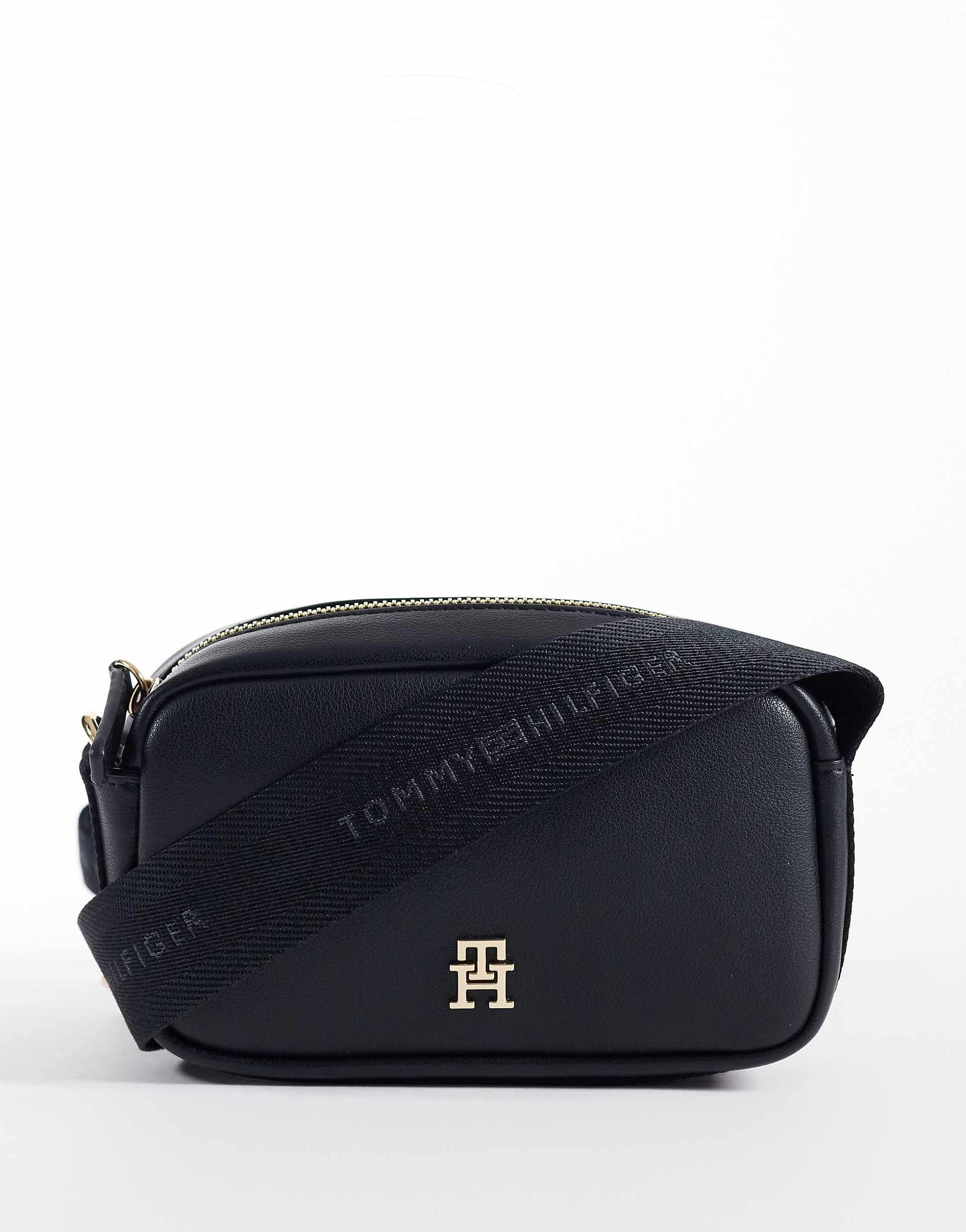 Tommy Hilfiger logo tape camera bag in black
