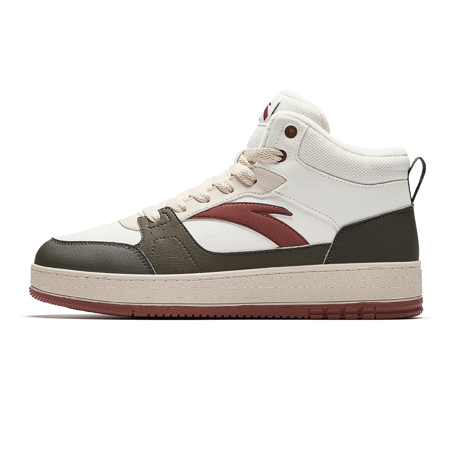 Anta Original 2 Leather High-Top Casual Sneakers Men's Sparrow Tea Brown/Smoky Red