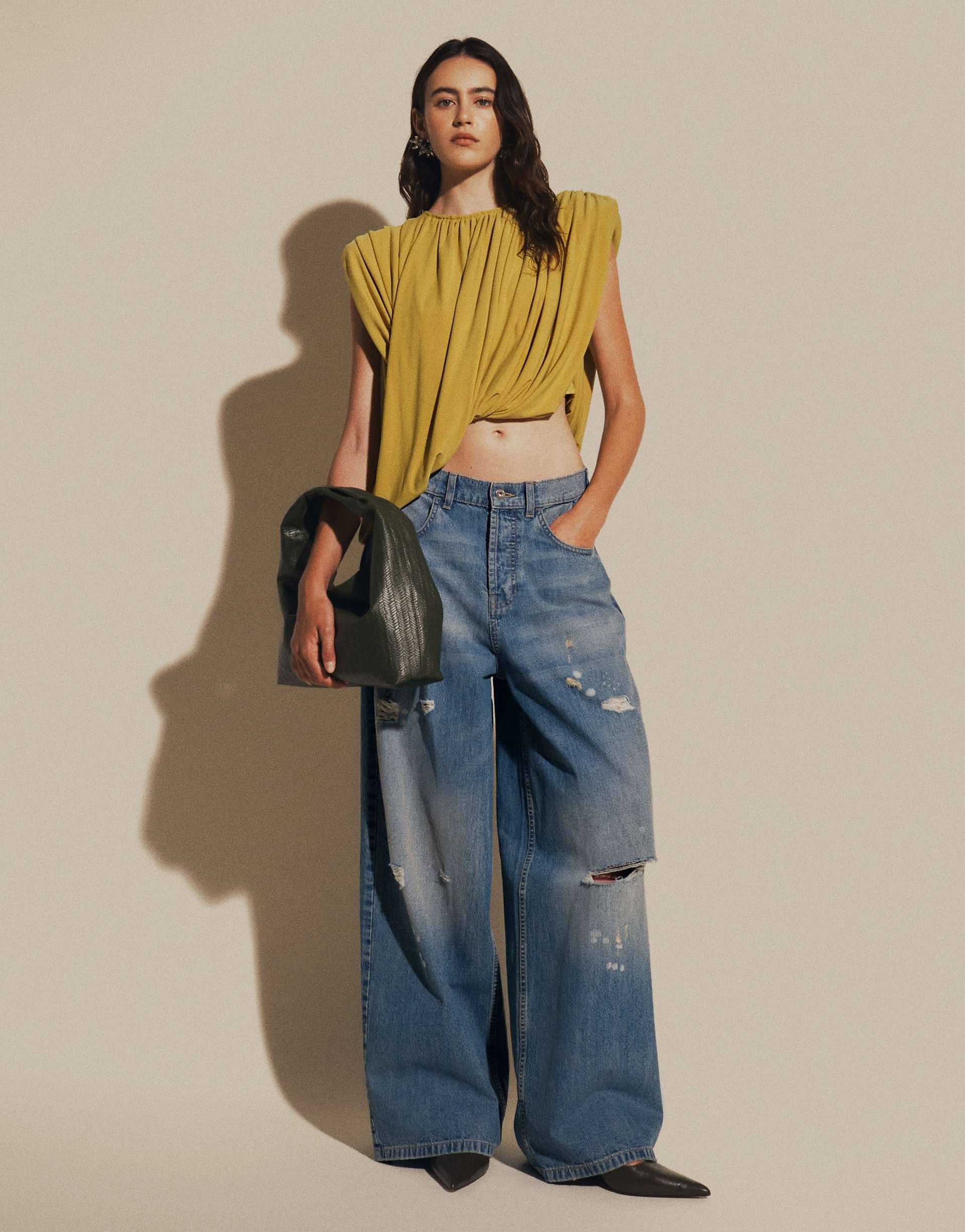 COLLUSION X007 XL baggy adjustable low rise jeans in worn wash