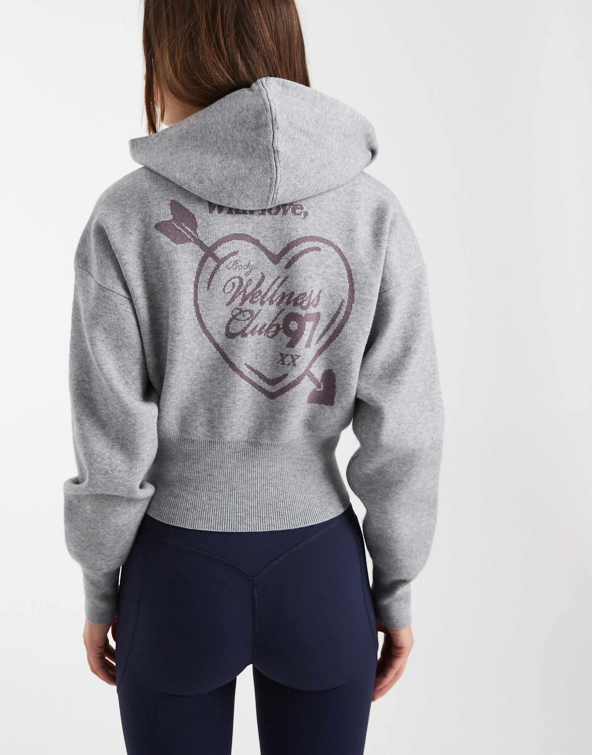 Cotton On cropped knit zip up hoodie in light gray
