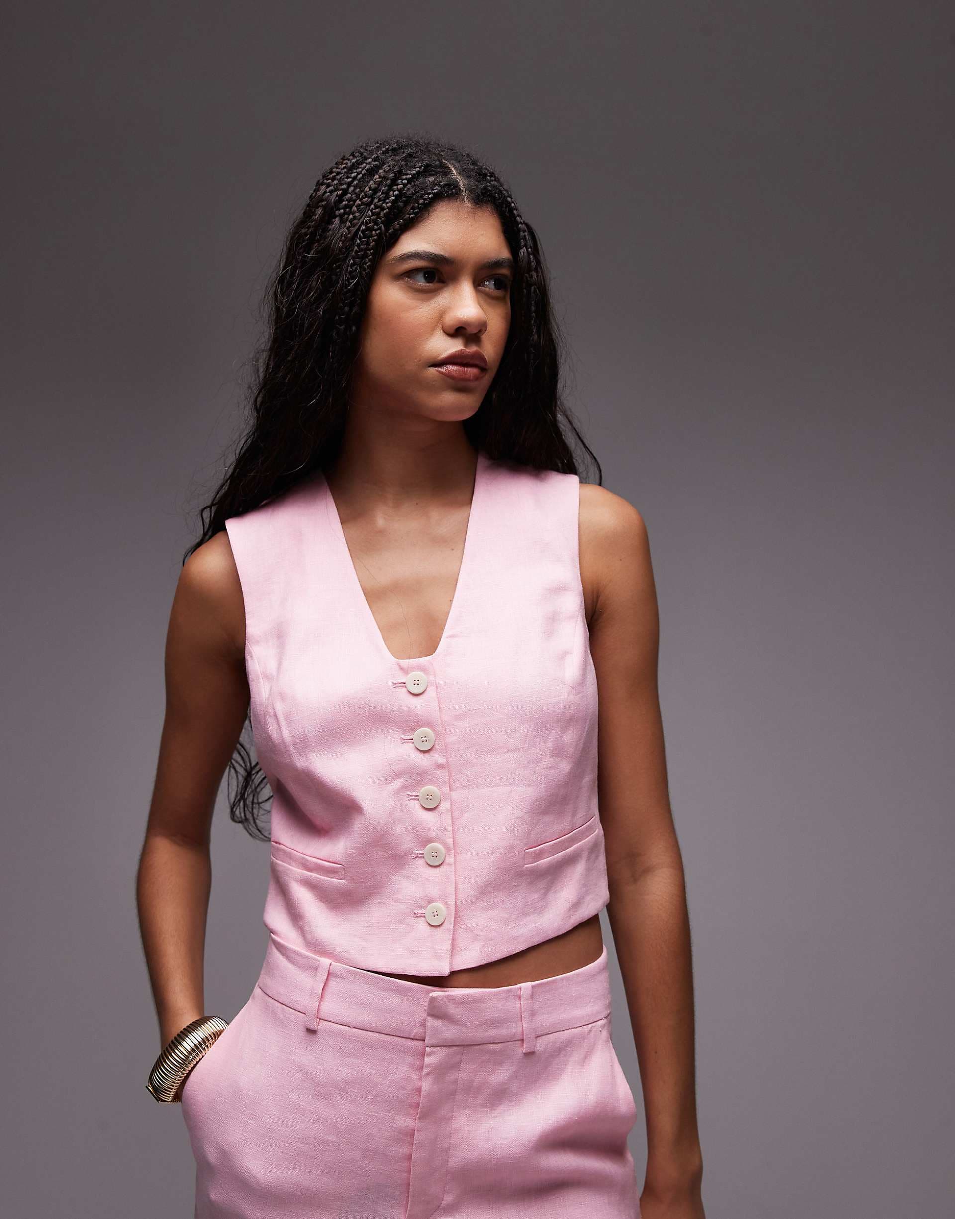 Mango linen vest in pink - part of a set