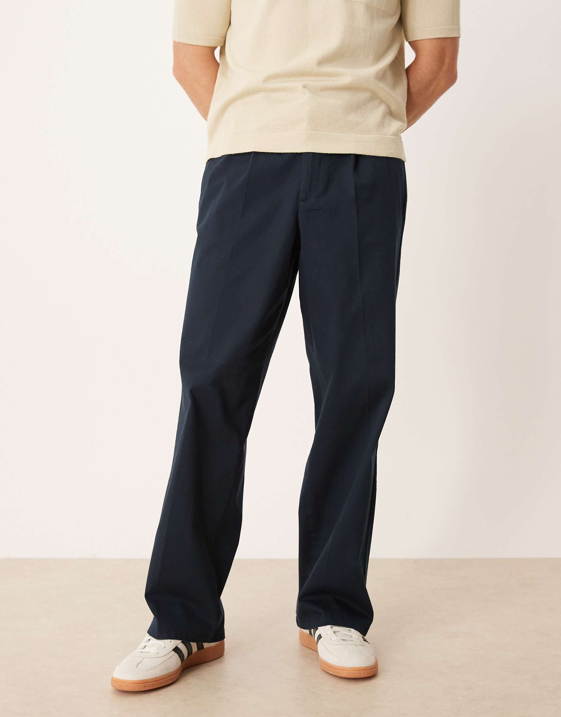 ASOS DESIGN smart wide leg pants with pleats in navy