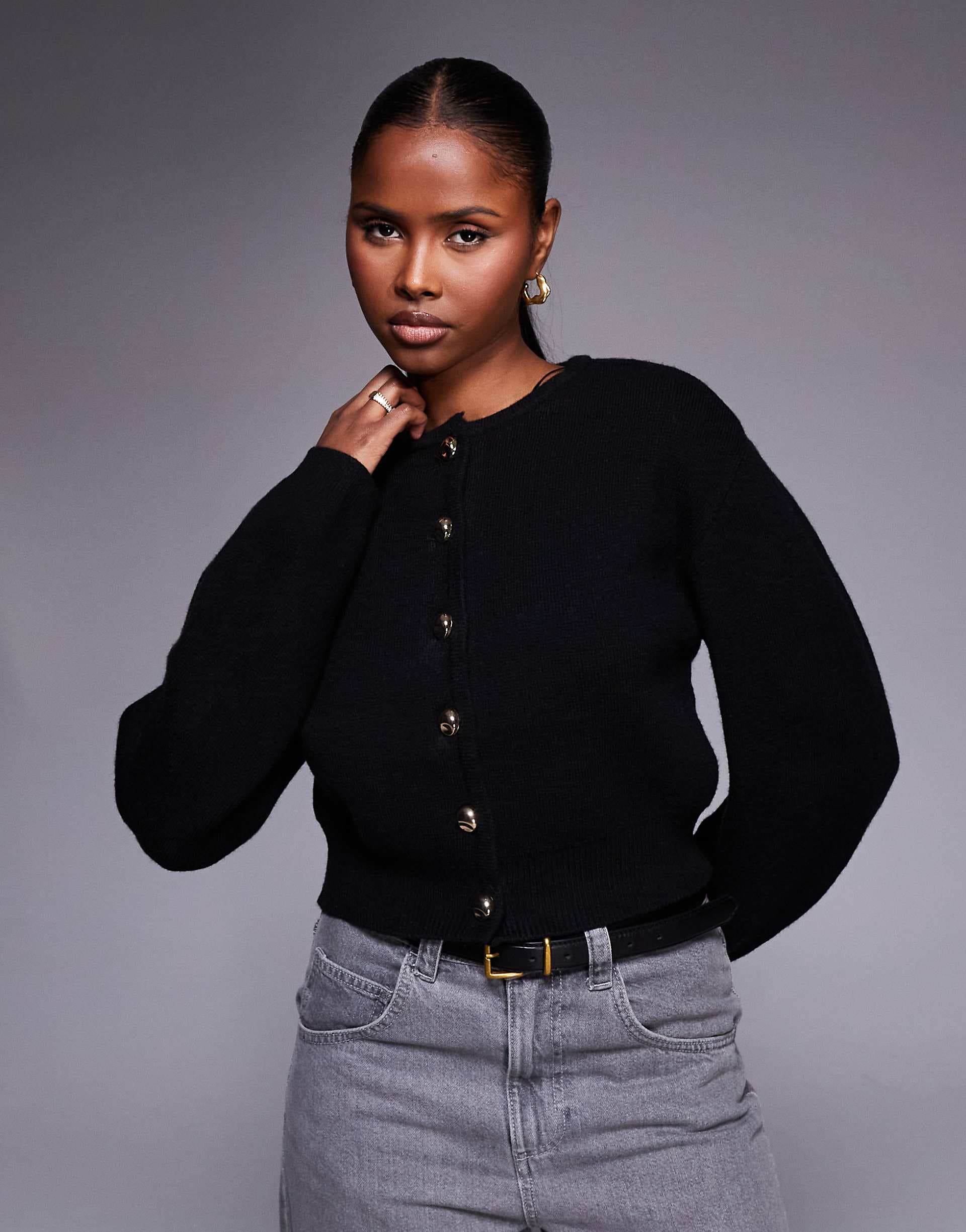 River Island structured sleeves cardigan in black