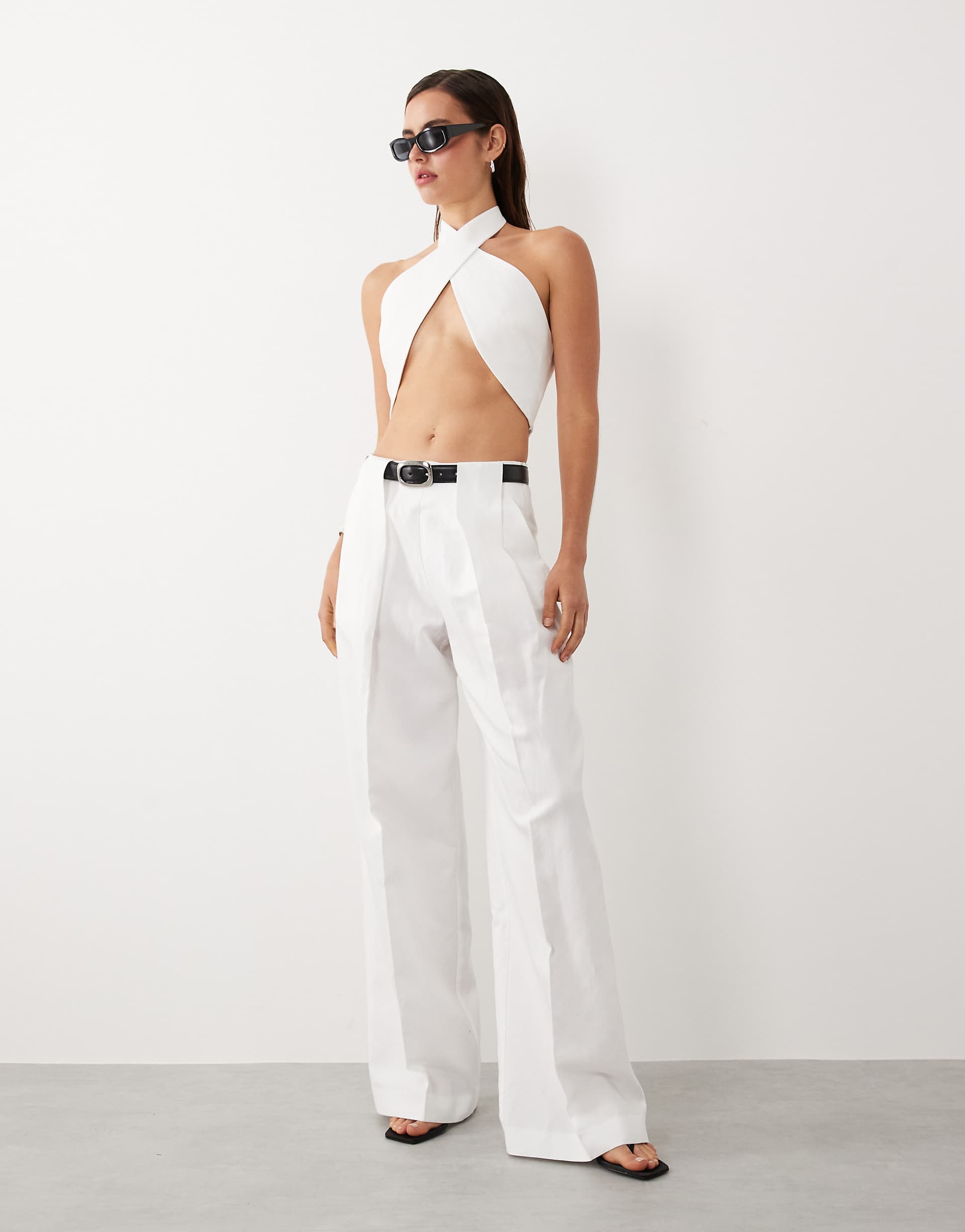 Mango starring Hailey Bieber pleat front tailored straight pants in white - part of a set