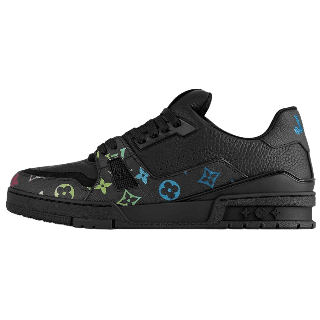LOUIS VUITTON Trainer Calfskin Round Toe Flat Sole Gradient Pattern Low-Top Sneakers Men's Black