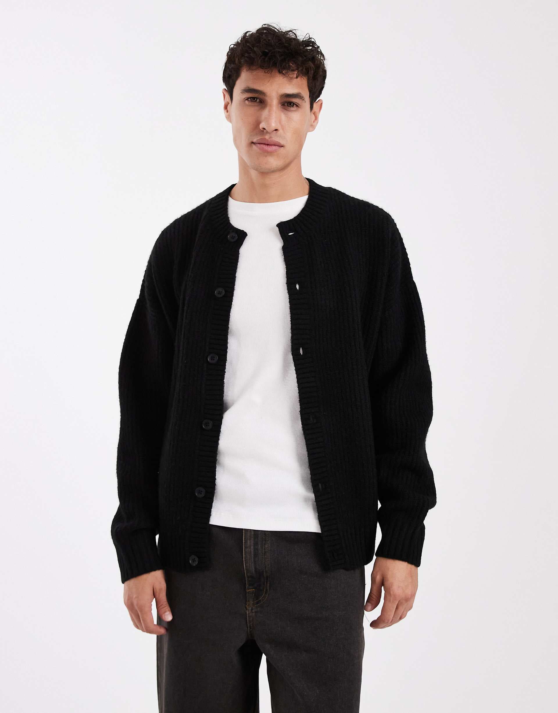 Jack & Jones crew neck cardigan in black