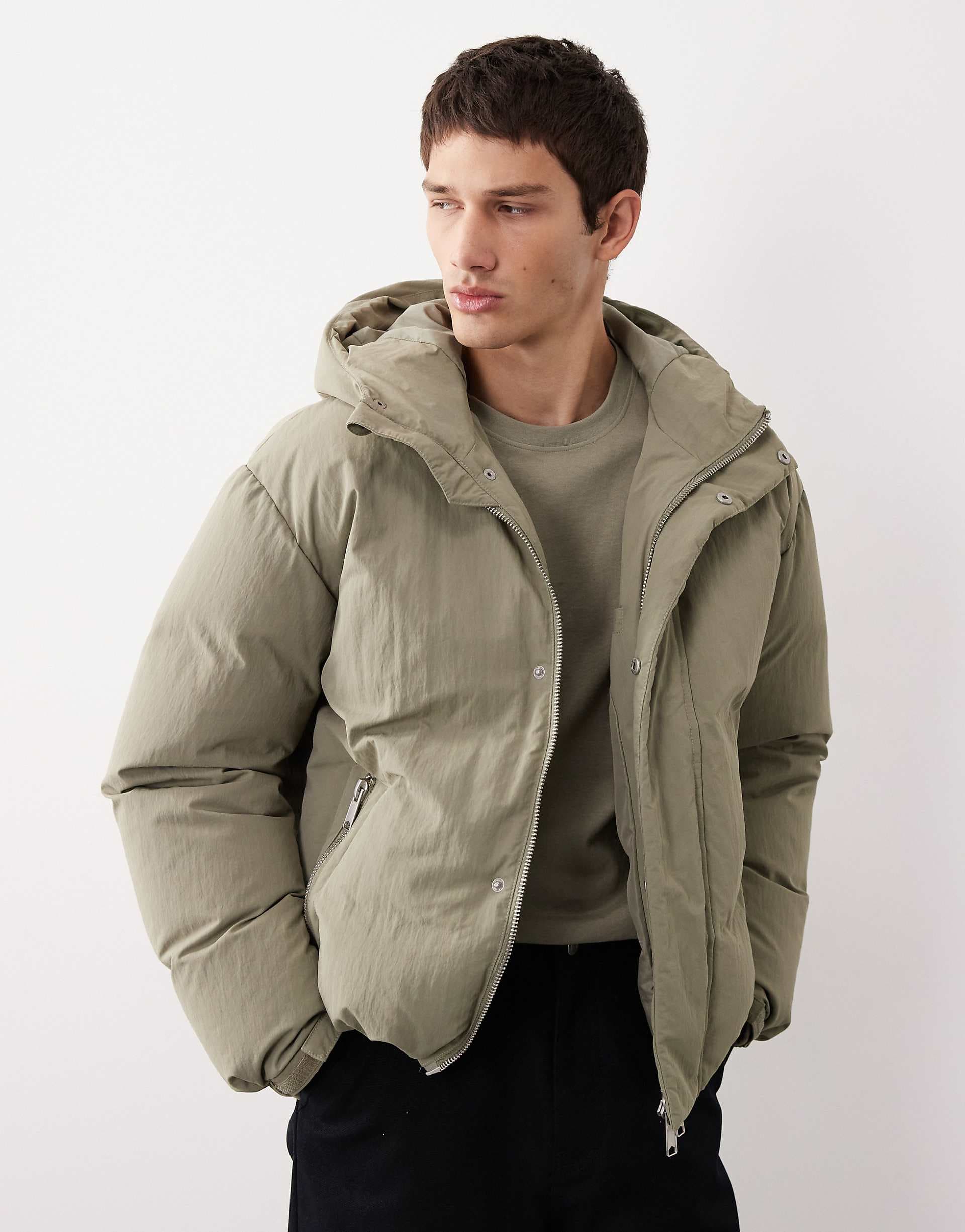 ASOS COLLECTIVE down fill puffer jacket in pale khaki