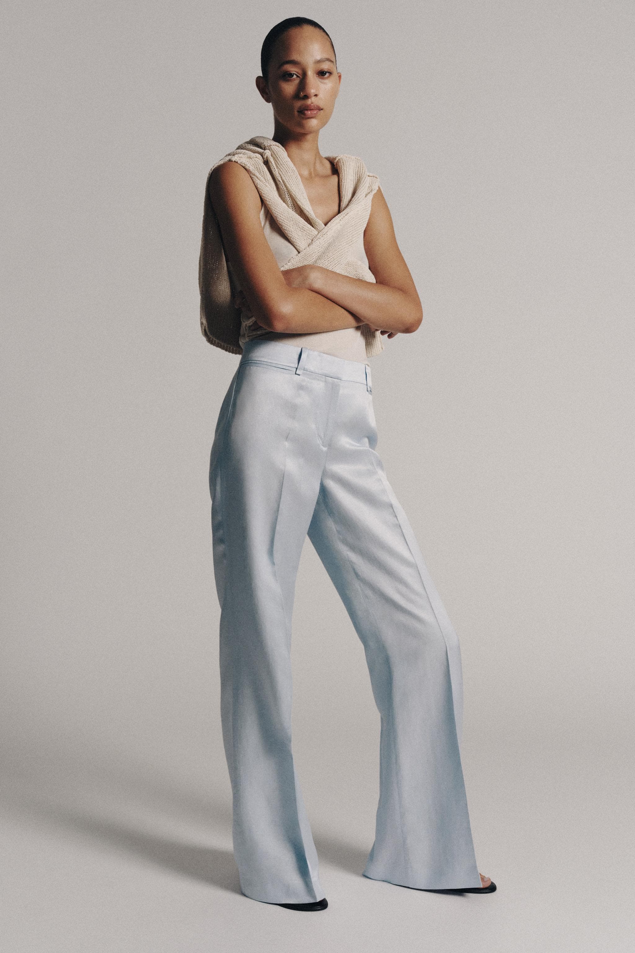 FLARED LINEN BLEND TROUSERS ZW COLLECTION