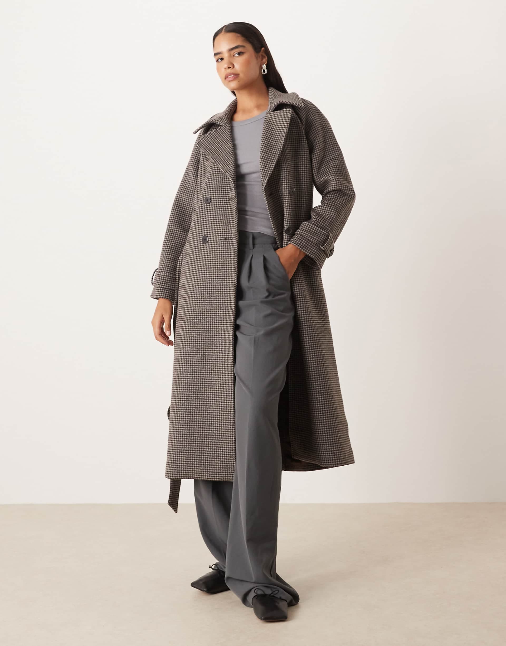 Abercrombie & Fitch wool blend maxi trench coat in gingham