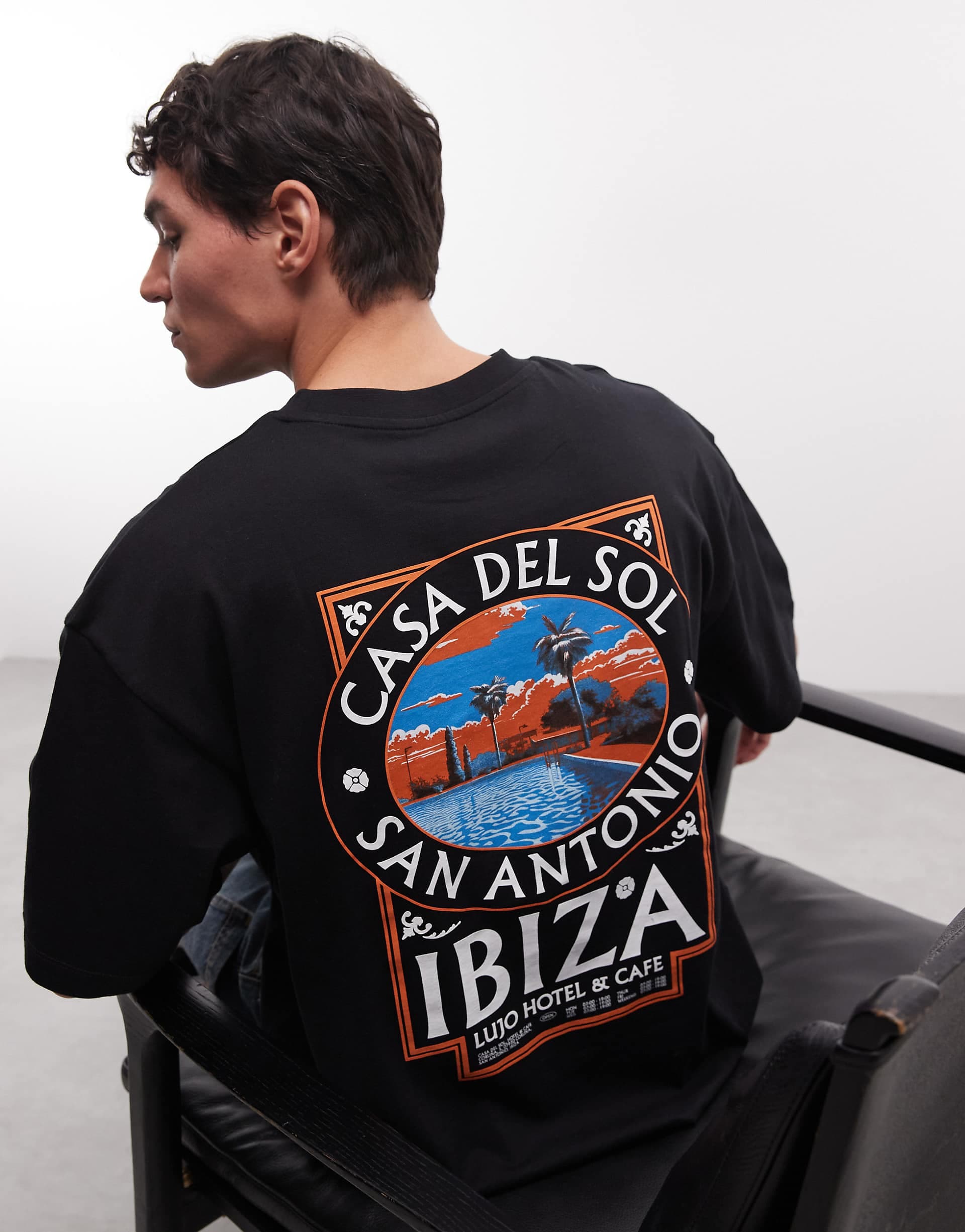 ASOS DESIGN boxy oversized T-shirt with Ibiza back print in black
