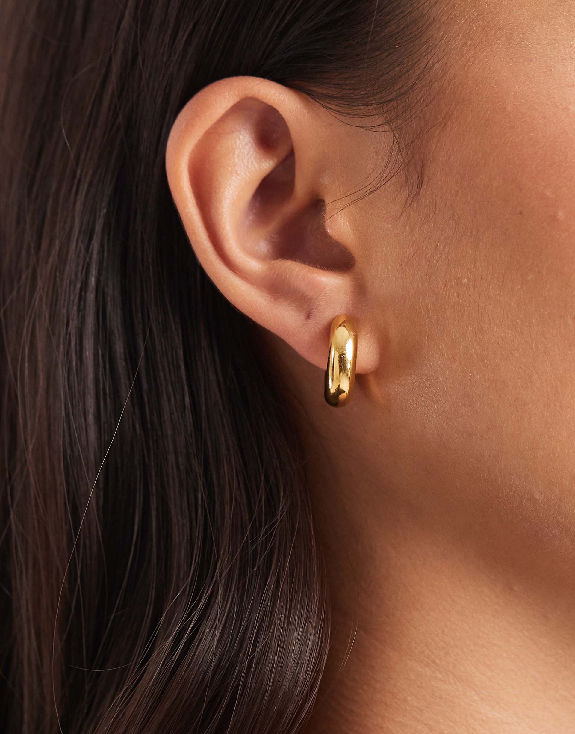 ASOS DESIGN waterproof stainless steel small chubby hoop earrings in gold tone with gift bag