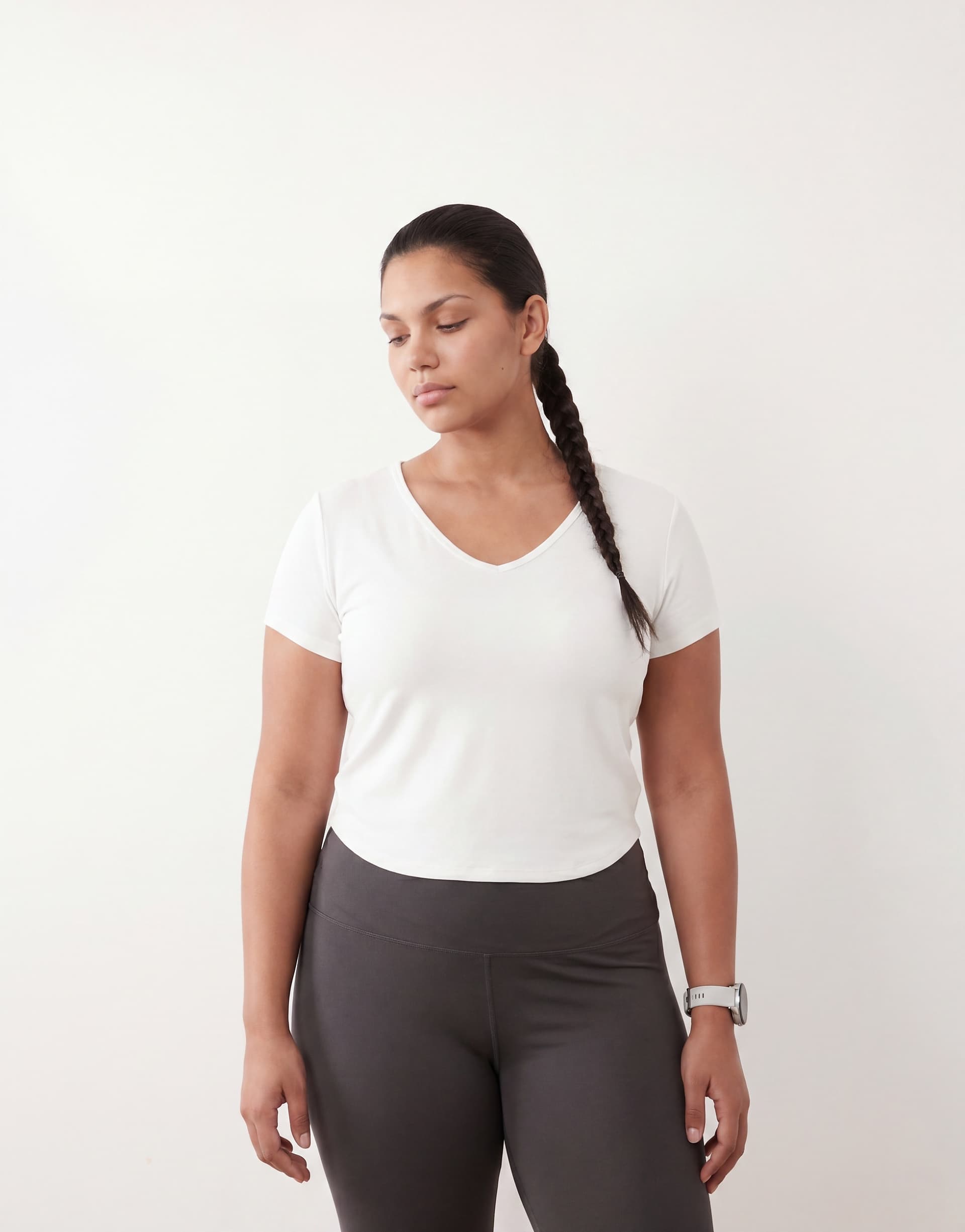 4505 Curve micro rib V neck performance t-shirt in white