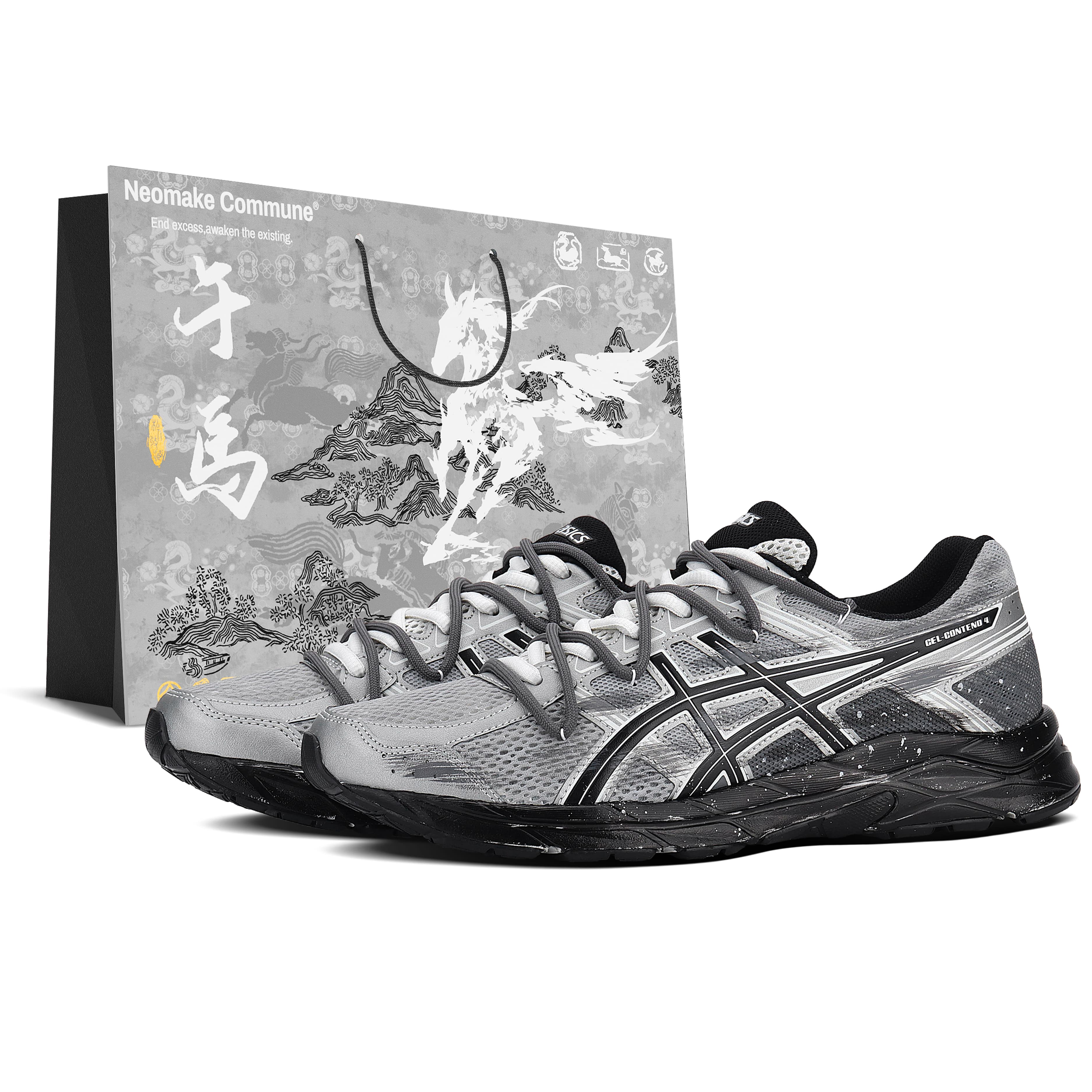 Custom Sneakers ASICS Gel-Contend 4 'Galaxy Stroll' Wasteland Style Functional Deconstructed Synthetic Leather Cushioned Breathable Low-Top Casual Training Running Shoes Men's Black Grey