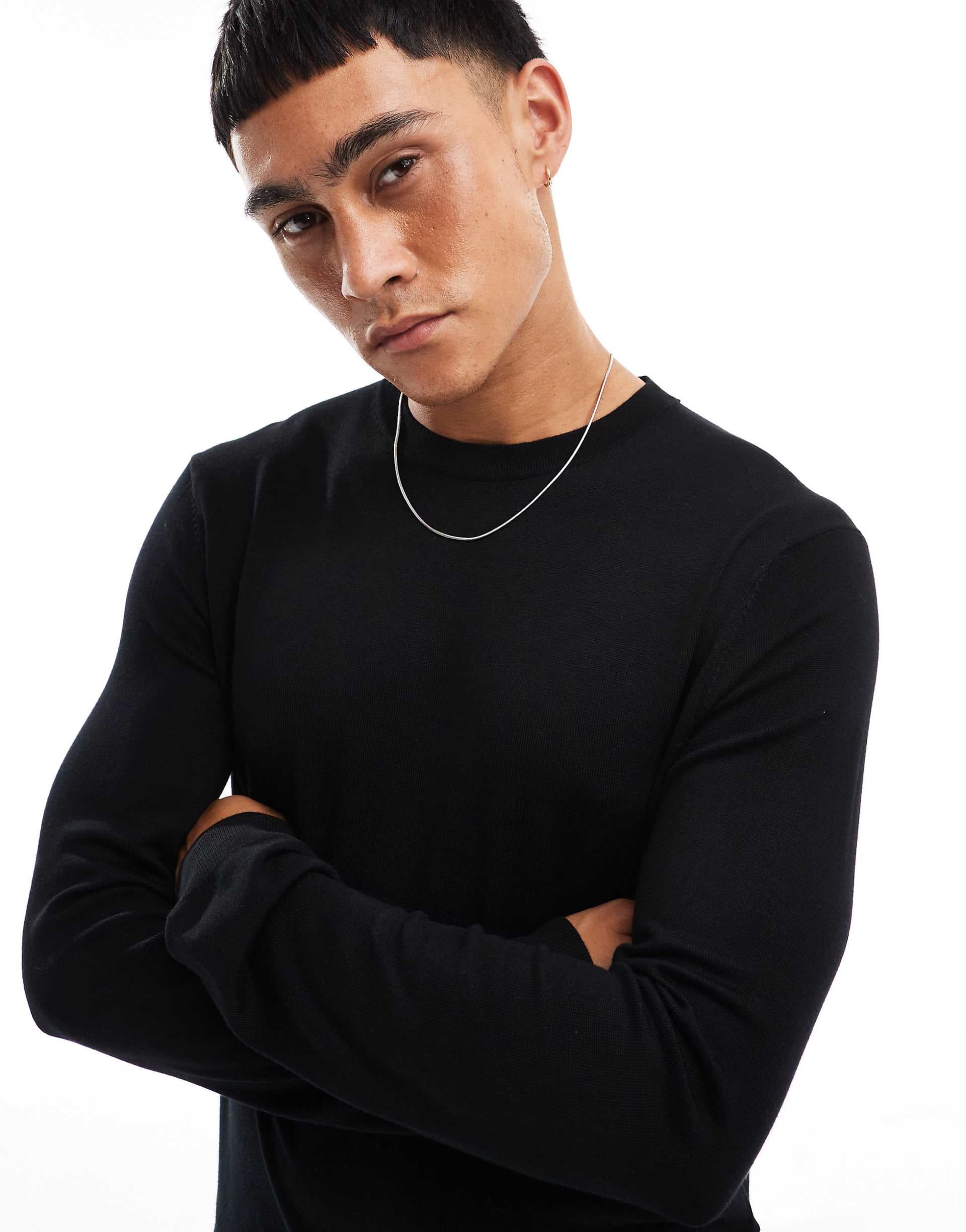 Only & Sons crew neck sweater in black