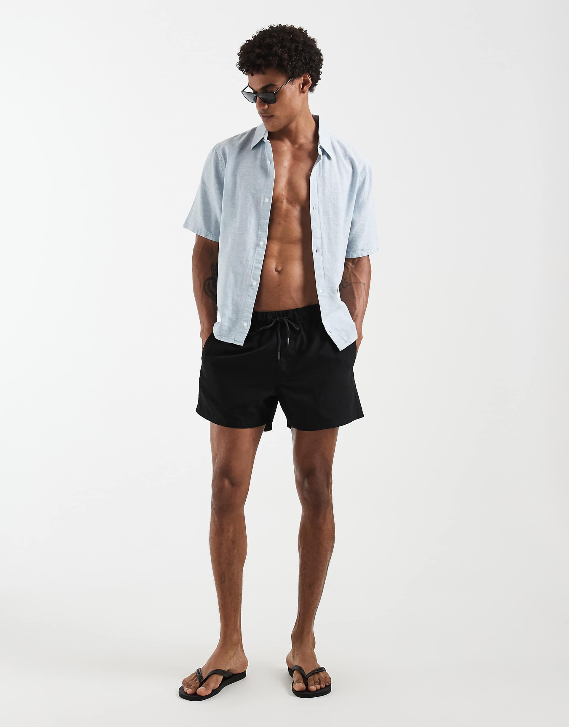 ASOS DESIGN swim shorts in short length in black
