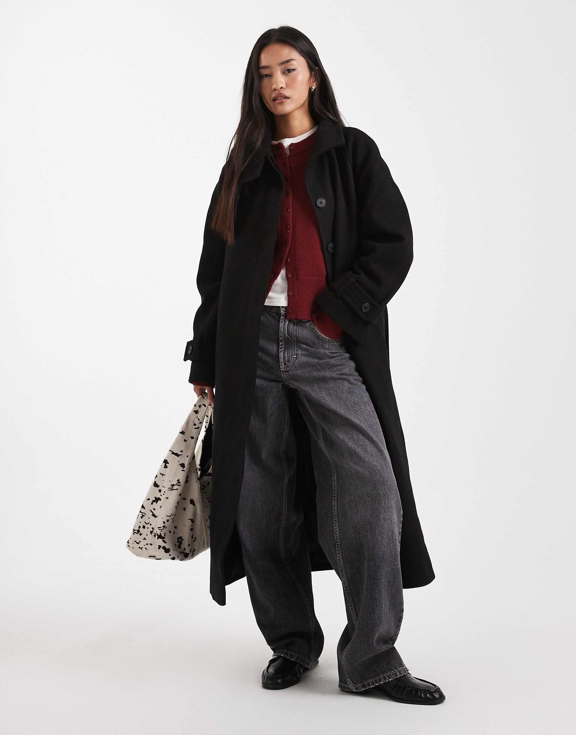 ASOS DESIGN funnel neck longline formal trench coat in black