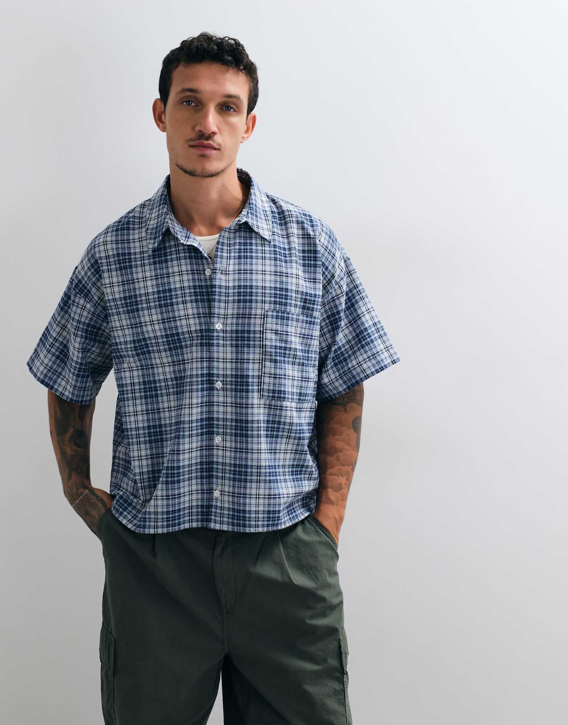 Reclaimed Vintage short sleeve boxy shirt in blue check