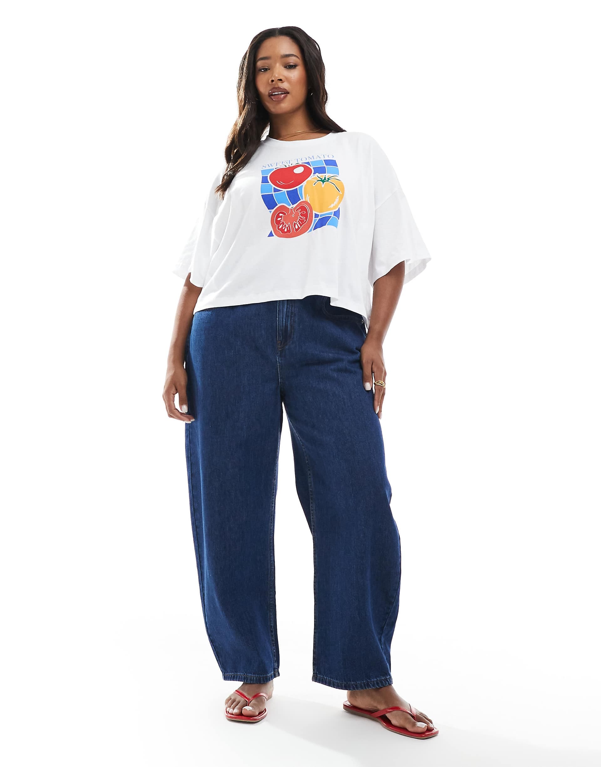 ASOS DESIGN Curve barrel jeans in clean darkwash