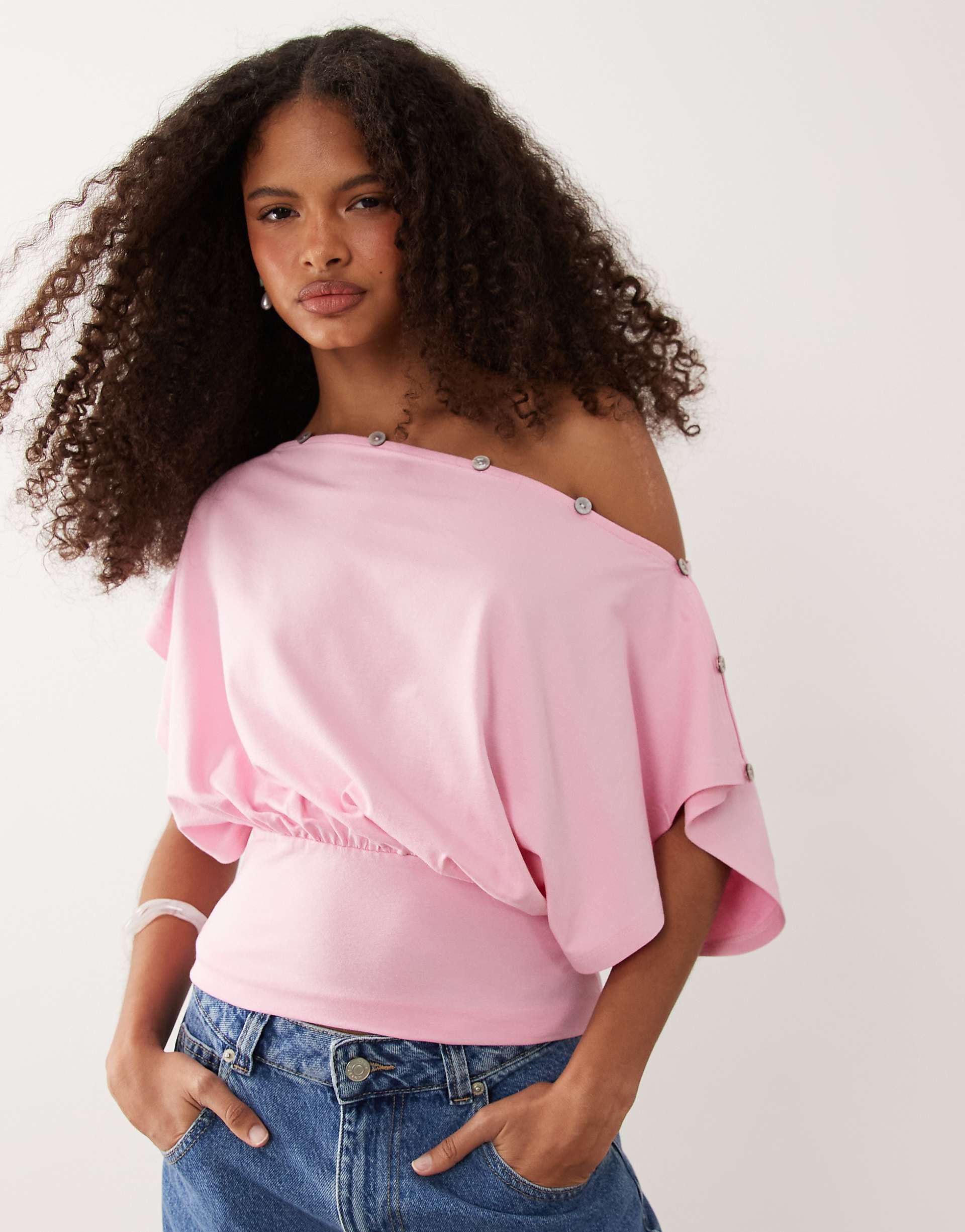 ASOS DESIGN multiway button top in pastel pink