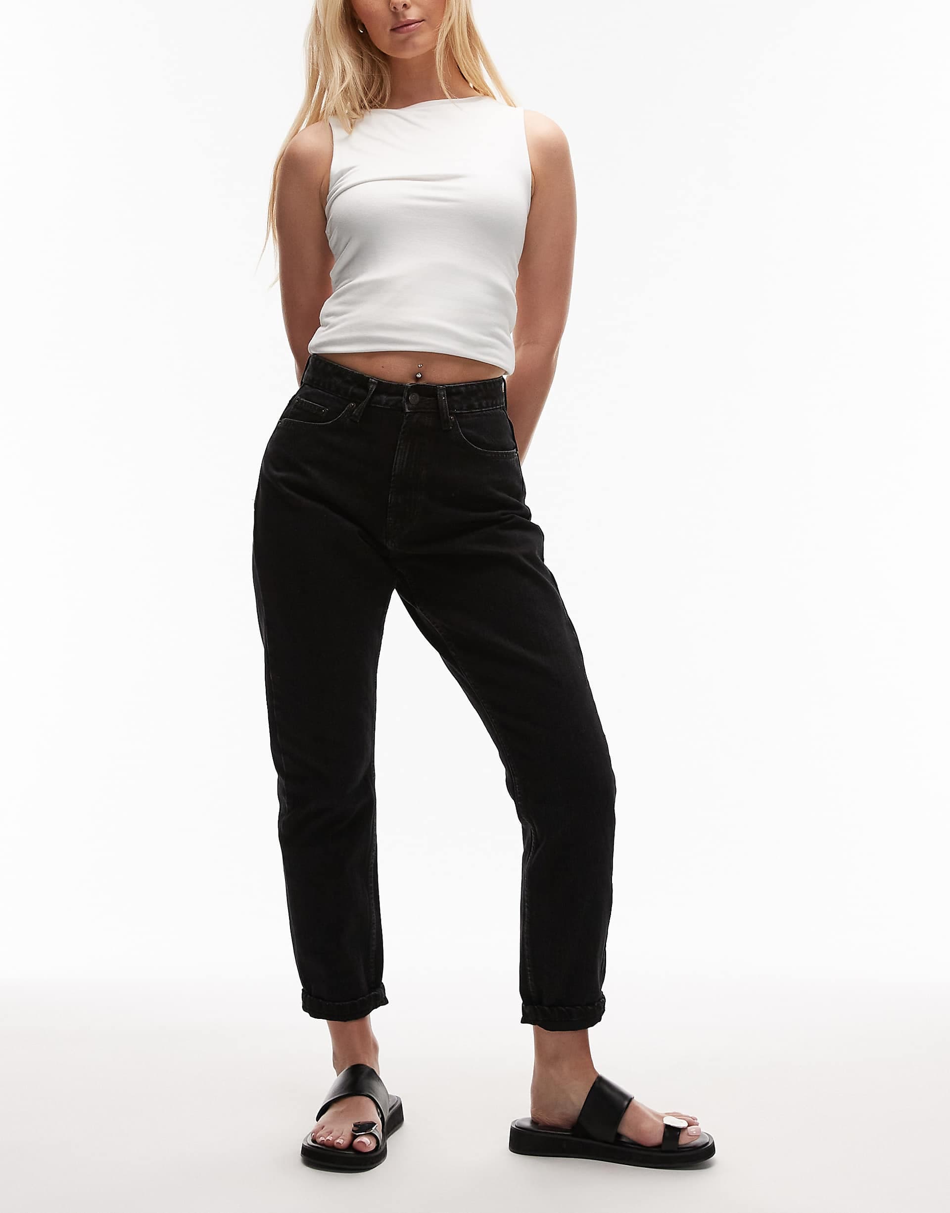 Topshop Hourglass Original high rise Mom jeans in washed black