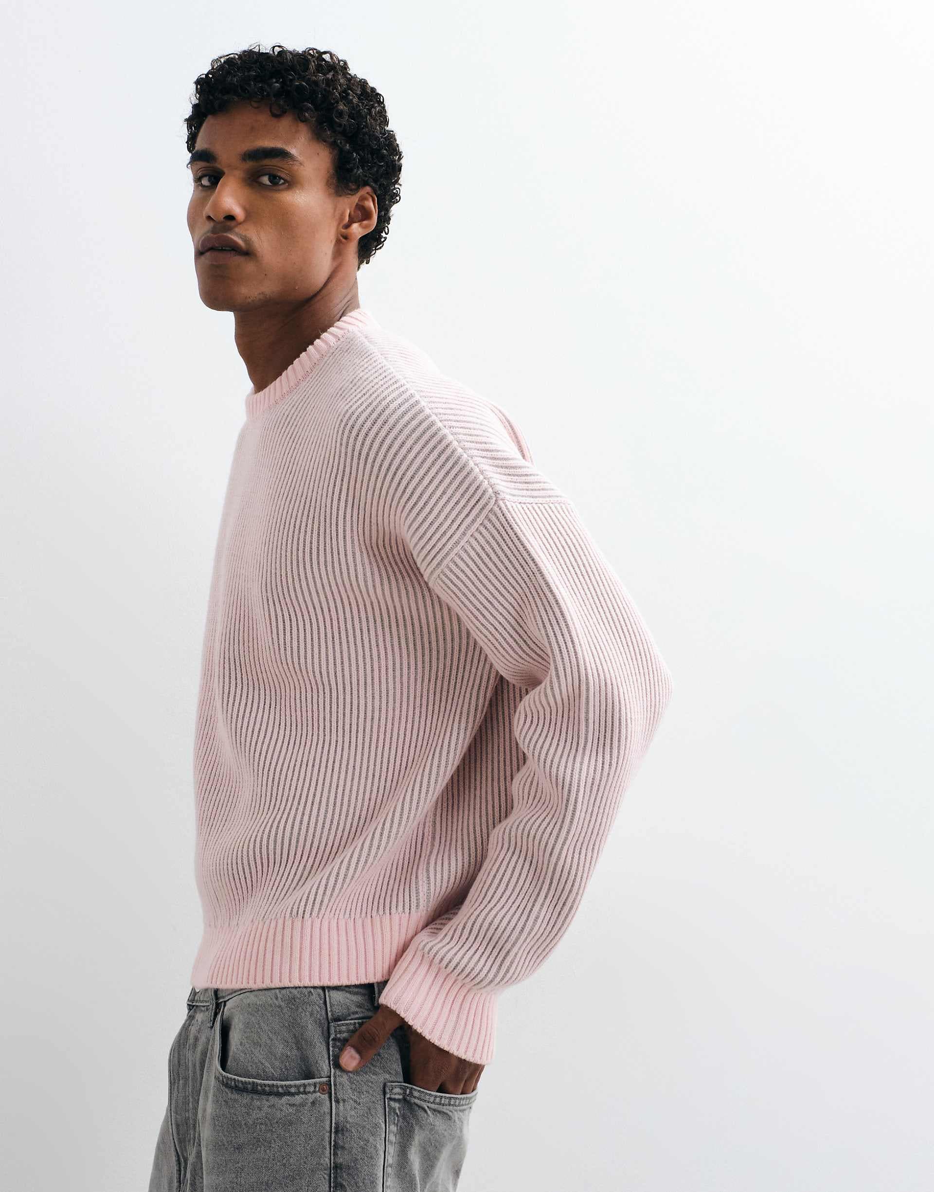 ASOS DESIGN oversized rib knit fisherman sweater in pink