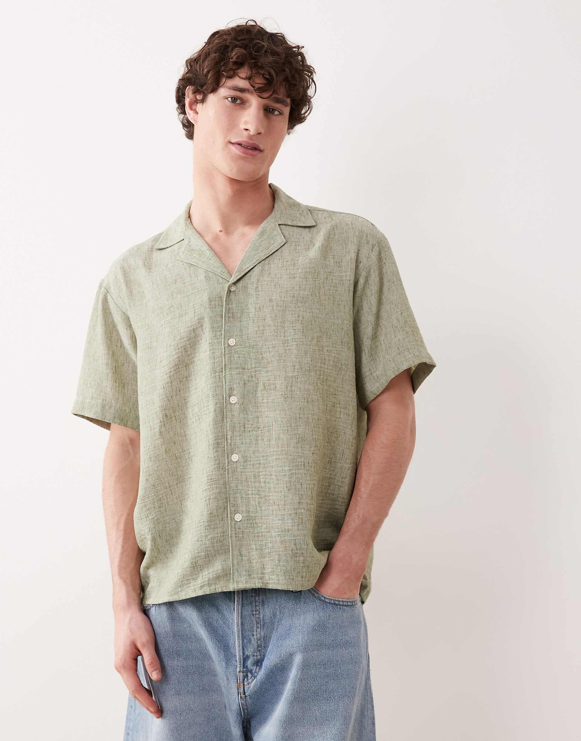 Jack & Jones textured structured short sleeve shirt in sage green
