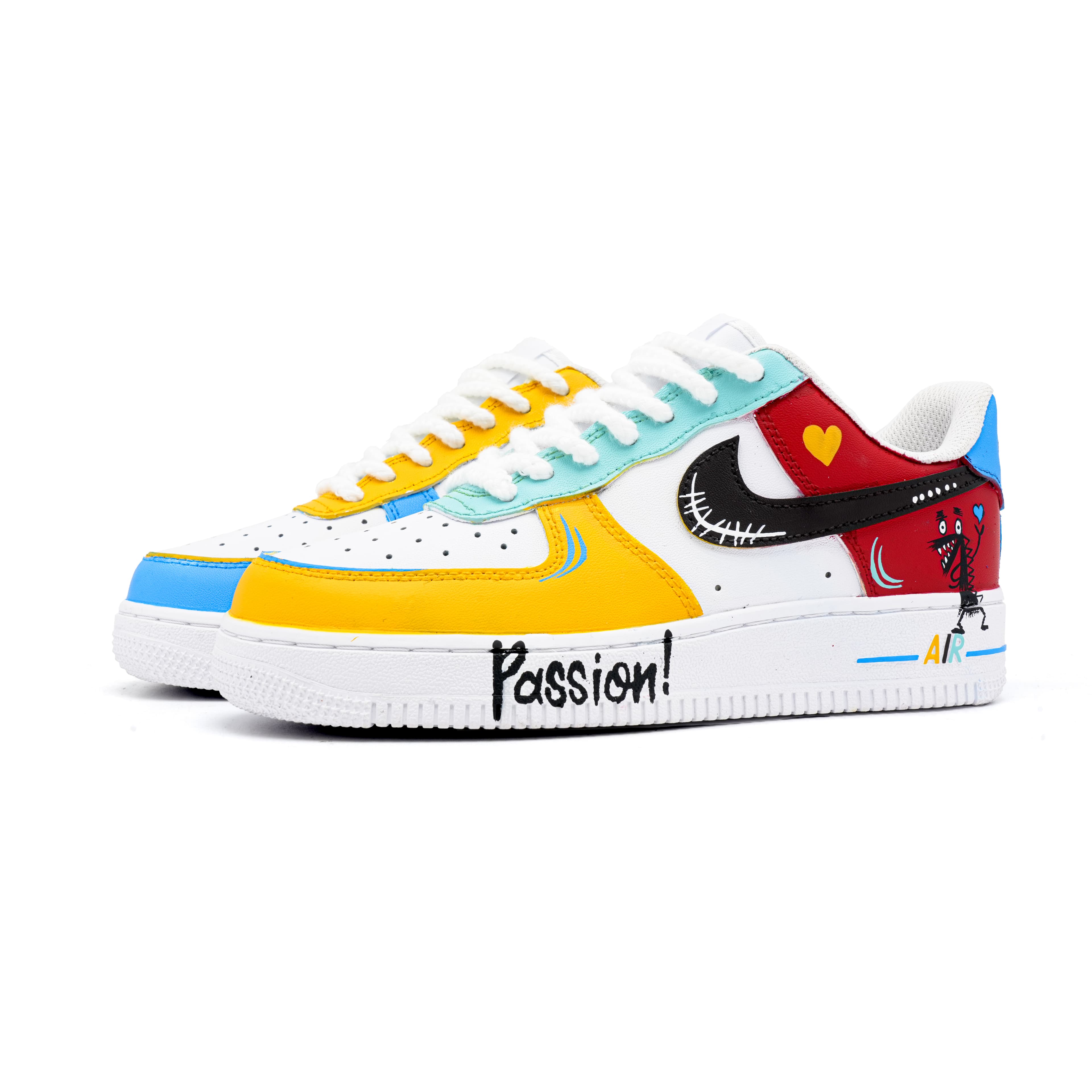 Custom SneakersNike Air Force 1 Heart Hands Fashion AB Style Fresh Wrapped Low-Top Sneakers Unisex Red Blue
