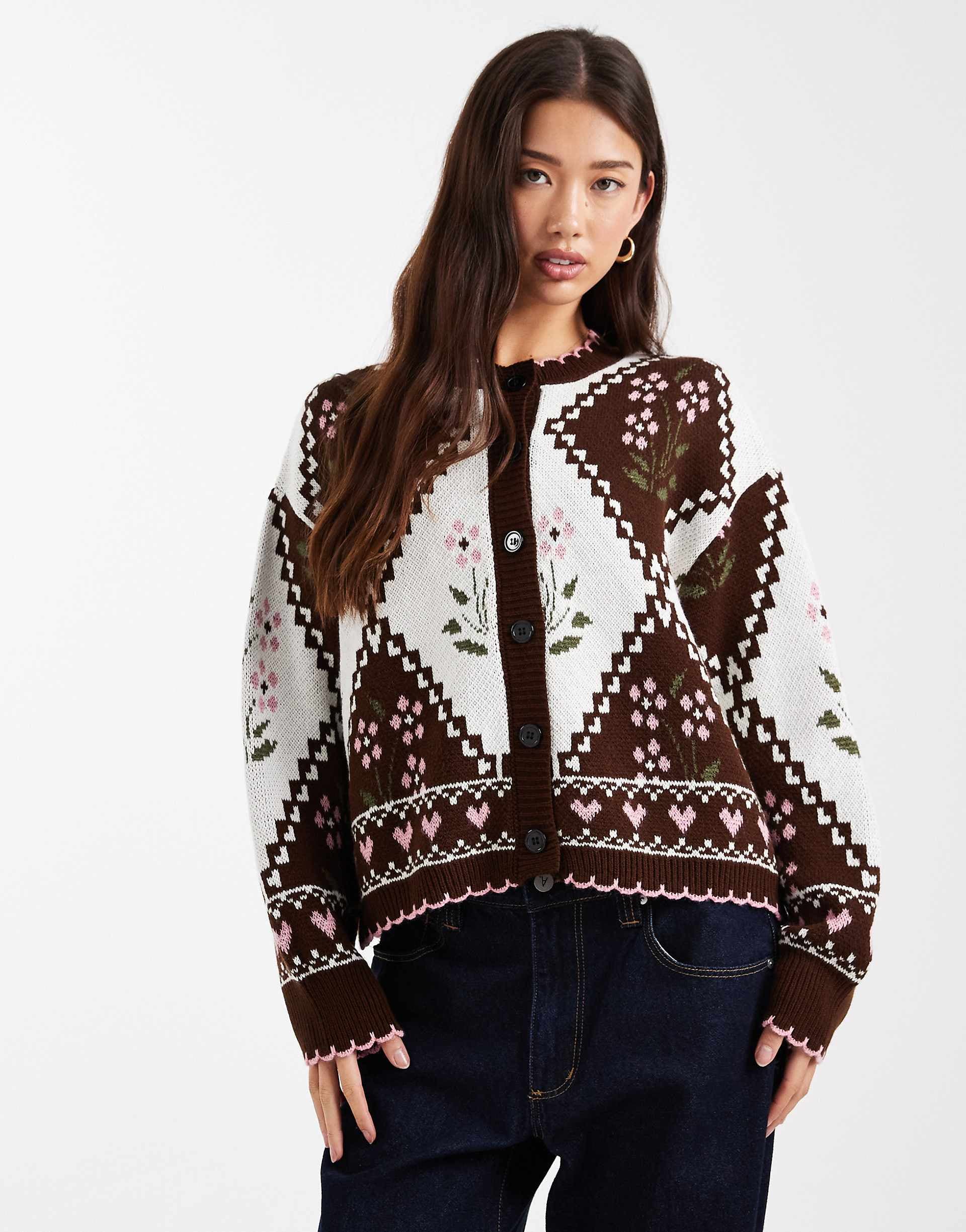 Miss Selfridge floral argyle knit cardigan