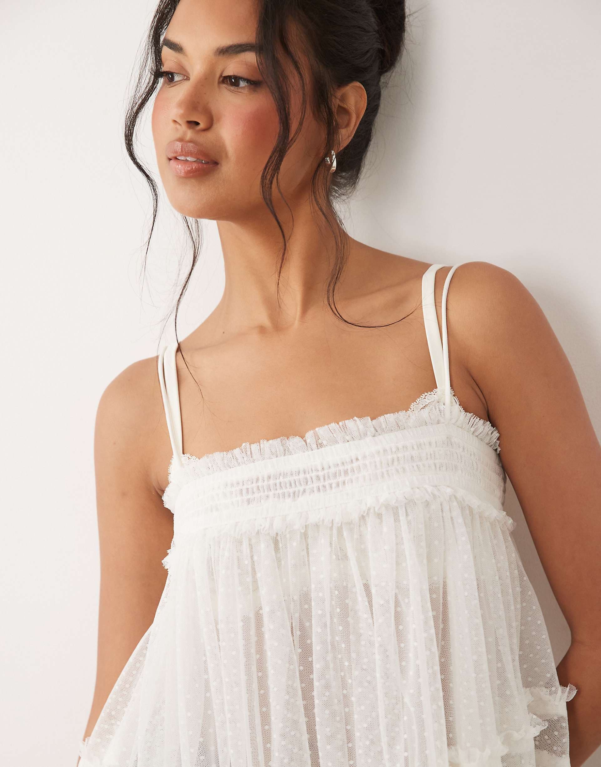 ASOS DESIGN tiered textured cami with ruffles in white
