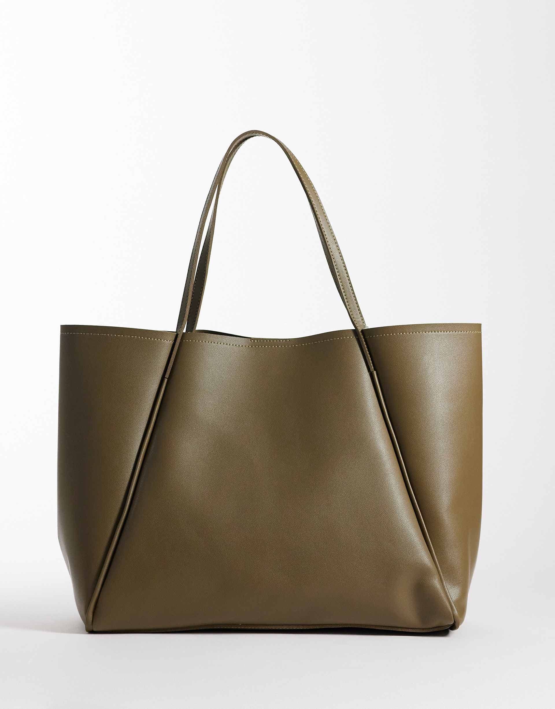 Glamorous oversized faux leather tote in olive green