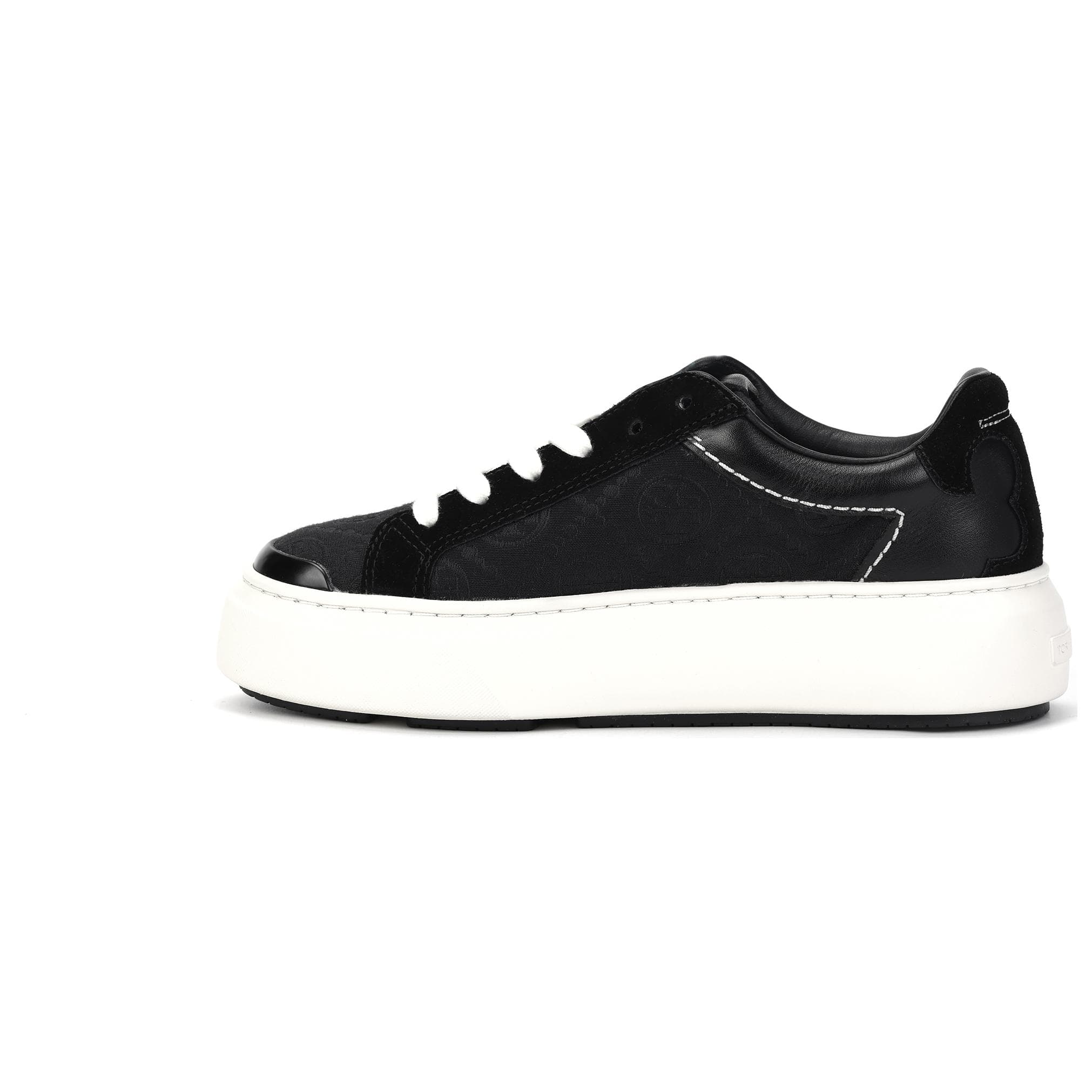 TORY BURCH Ladybug Leather Round Toe Lace-Up Comfortable Wear-Resistant Low-Top Sneakers Women's Black White