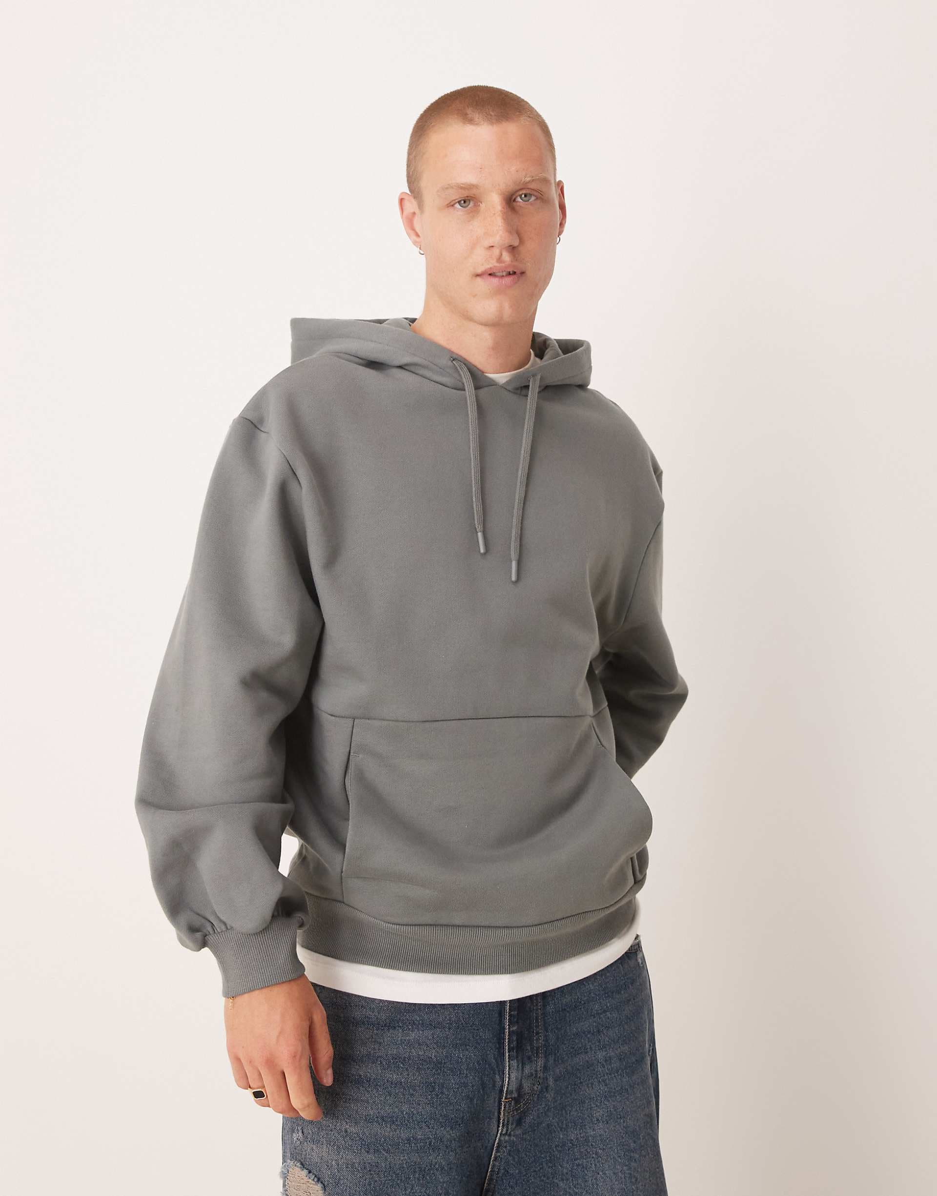 ASOS DESIGN premium heavyweight oversized hoodie with bell sleeve in 400gsms in gray