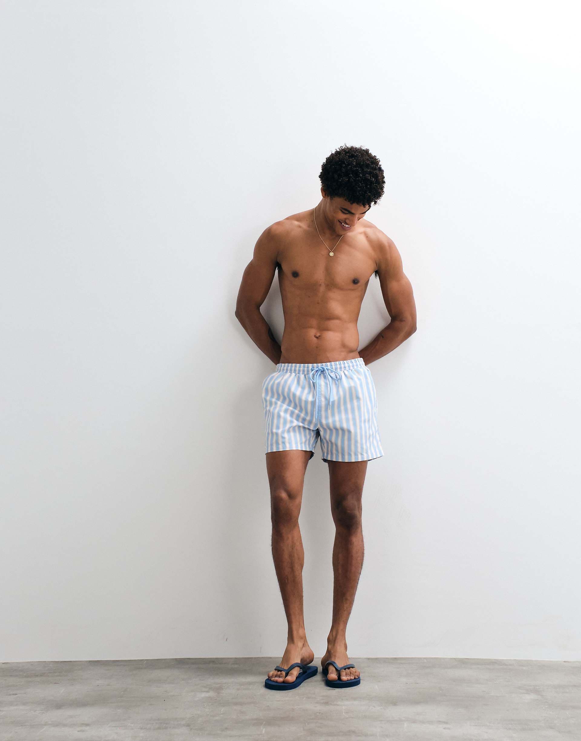 South Beach striped swim shorts in sky blue