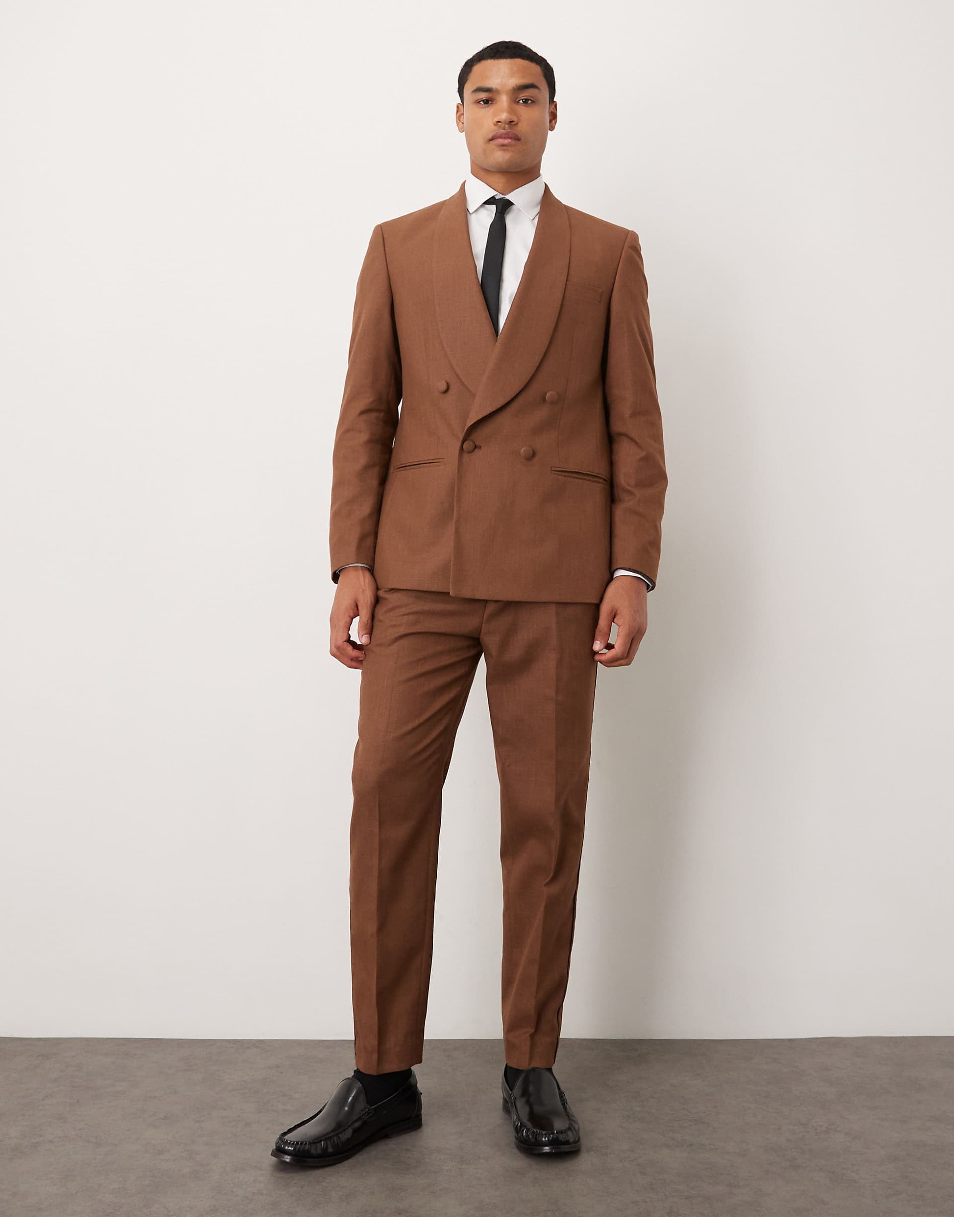 ASOS DESIGN cotton linen blend tapered suit pants in brown