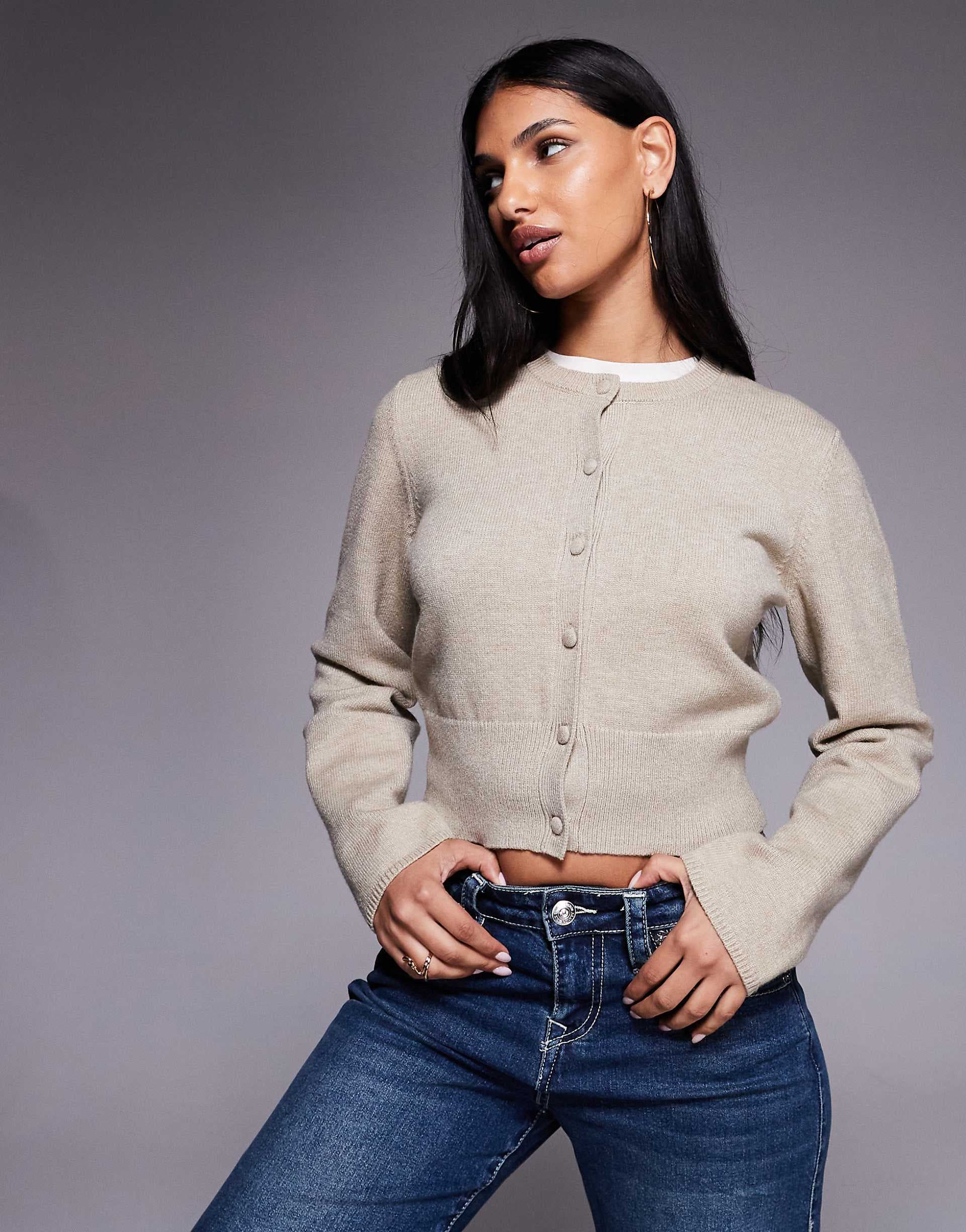 The Frolic Exclusive ribbed structured waist button through cardigan in oat