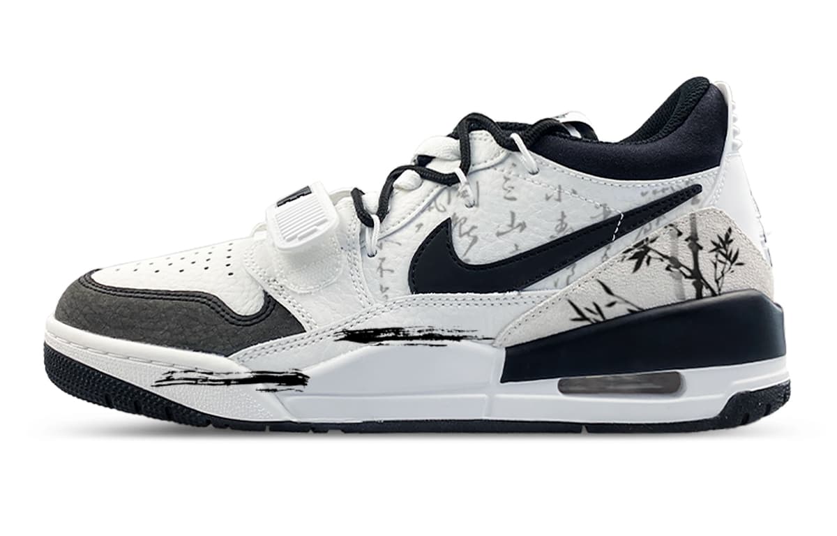 Jordan Legacy 312 Custom New Chinese Style Bamboo Forest Deconstruction Poetry Basketball Shoes Men's Black White Wear-Resistant Low-Top Retro