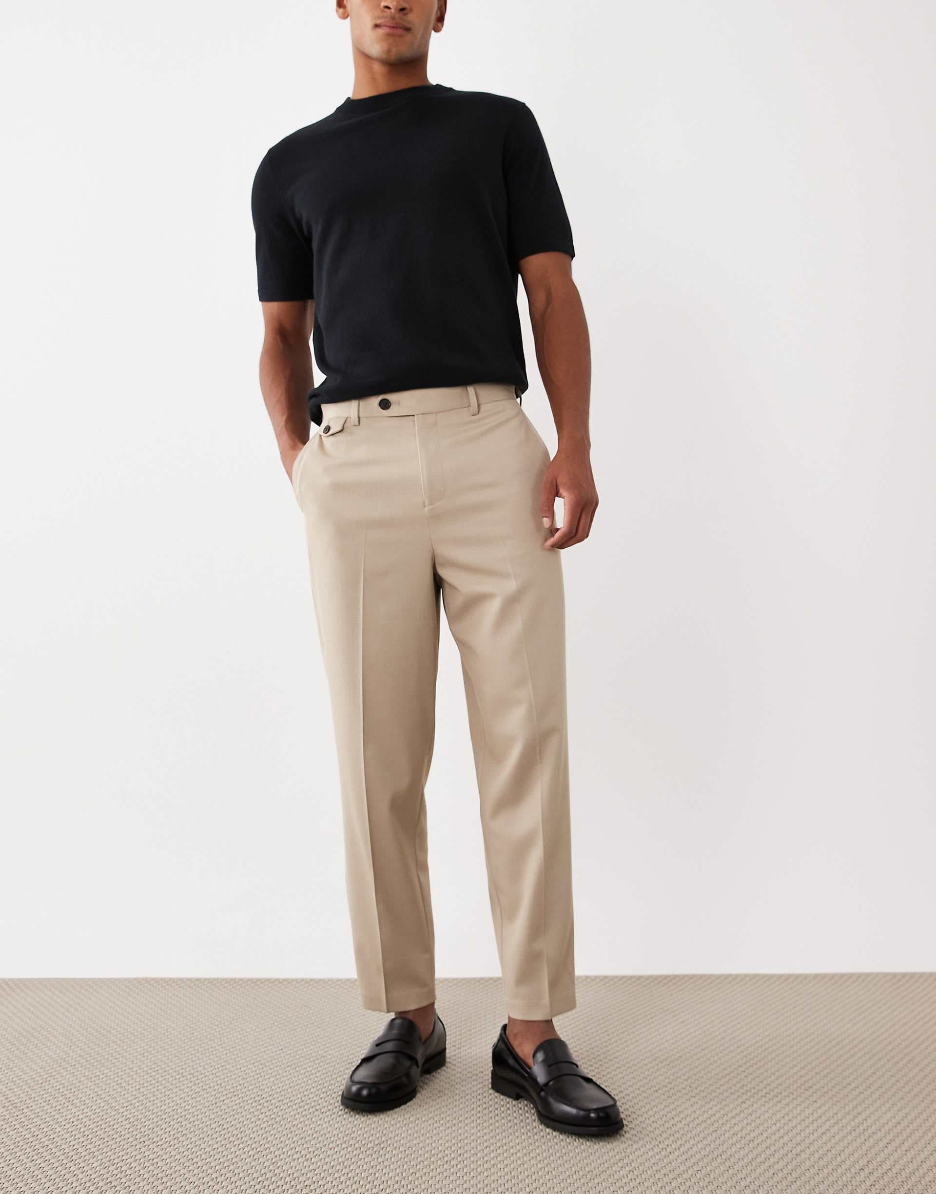 ASOS DESIGN tailored wool look relaxed tapered pants in stone herringbone
