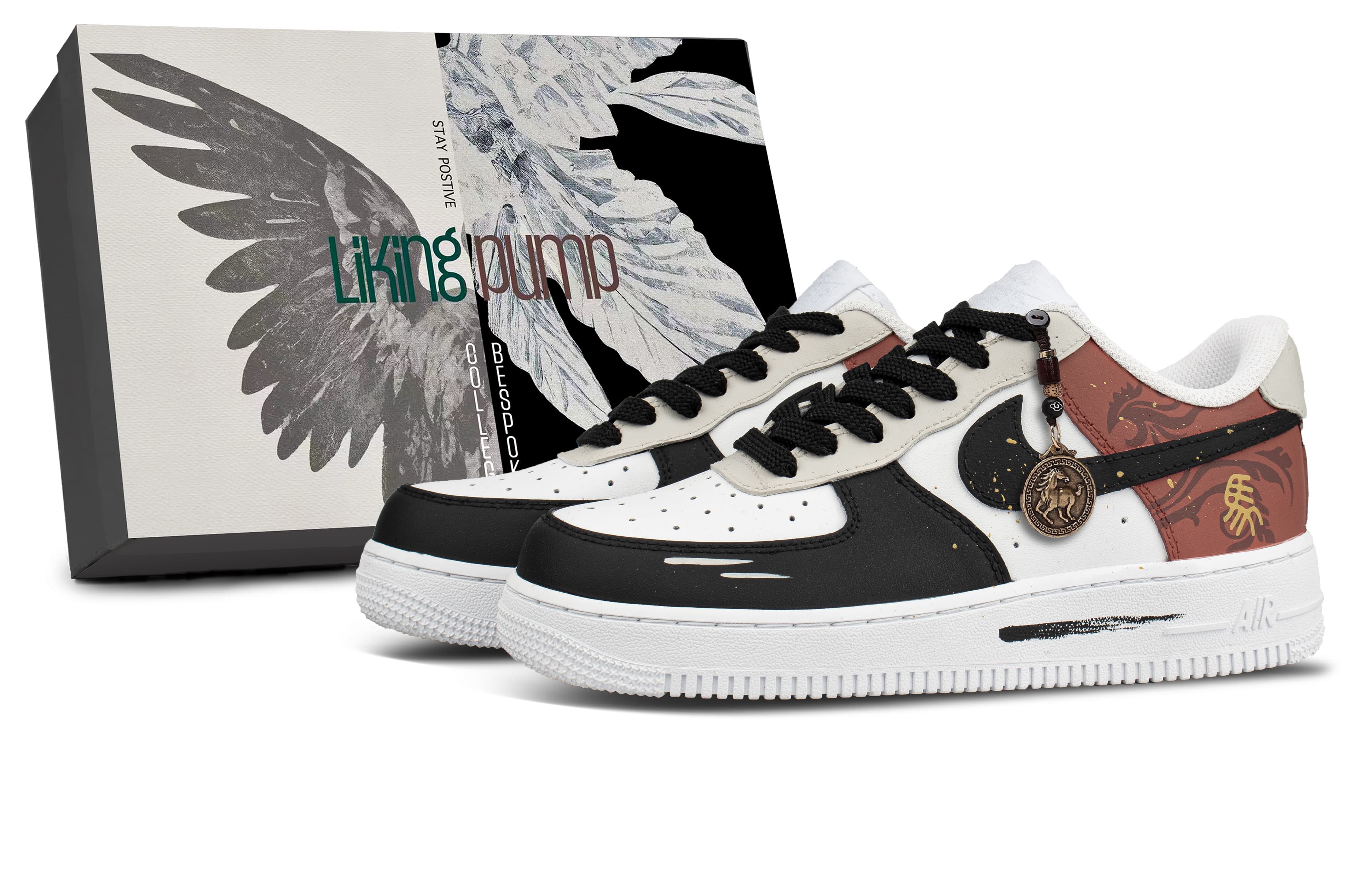 Custom Sneakers Nike Air Force 1 Calf Leather 'Horse and Elephant Auspicious' Gift Box National Trend Year of the Horse Limited Cushioning Durable Low Board Shoes Unisex Red