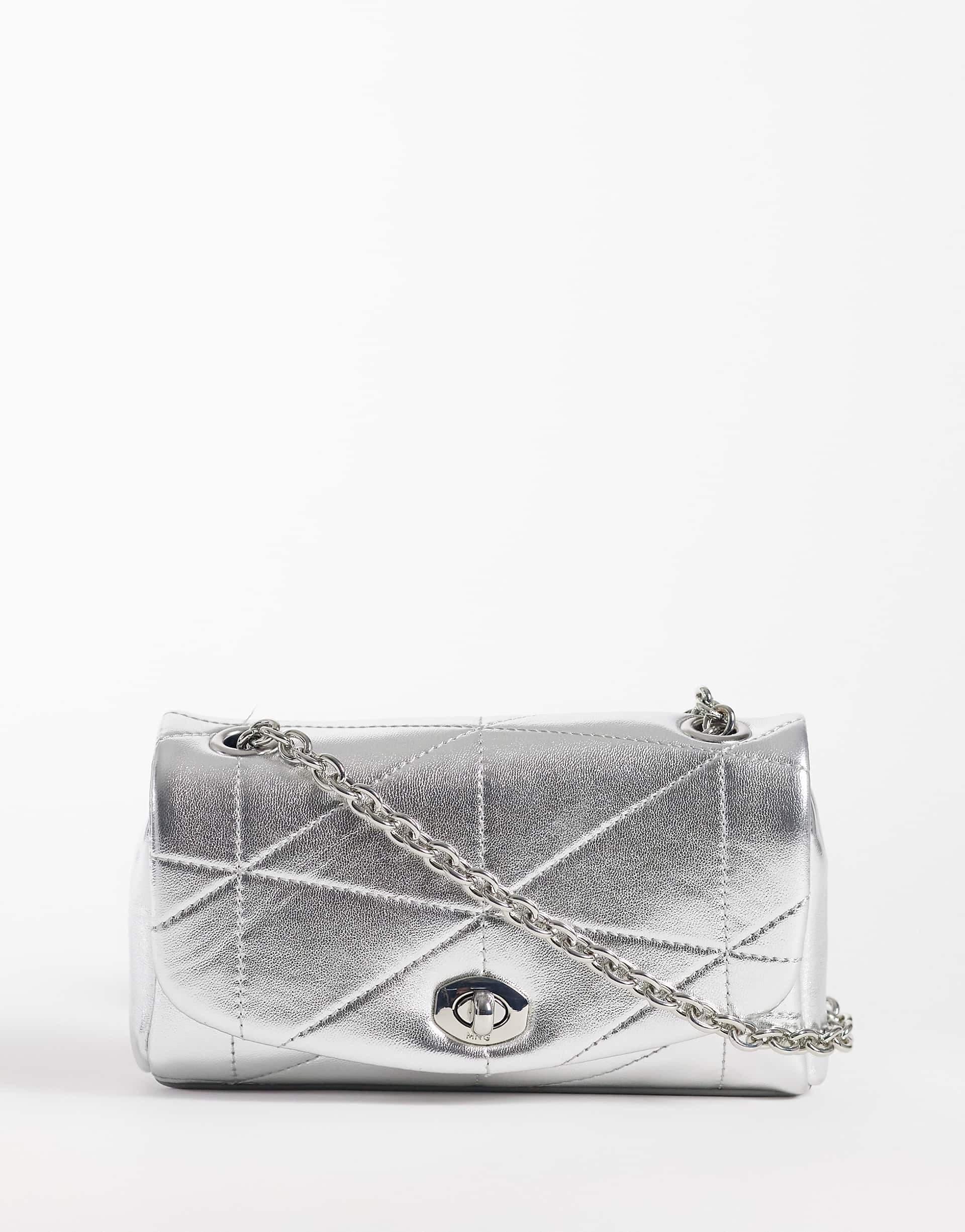 Mango cross body bag with chain strap in silver