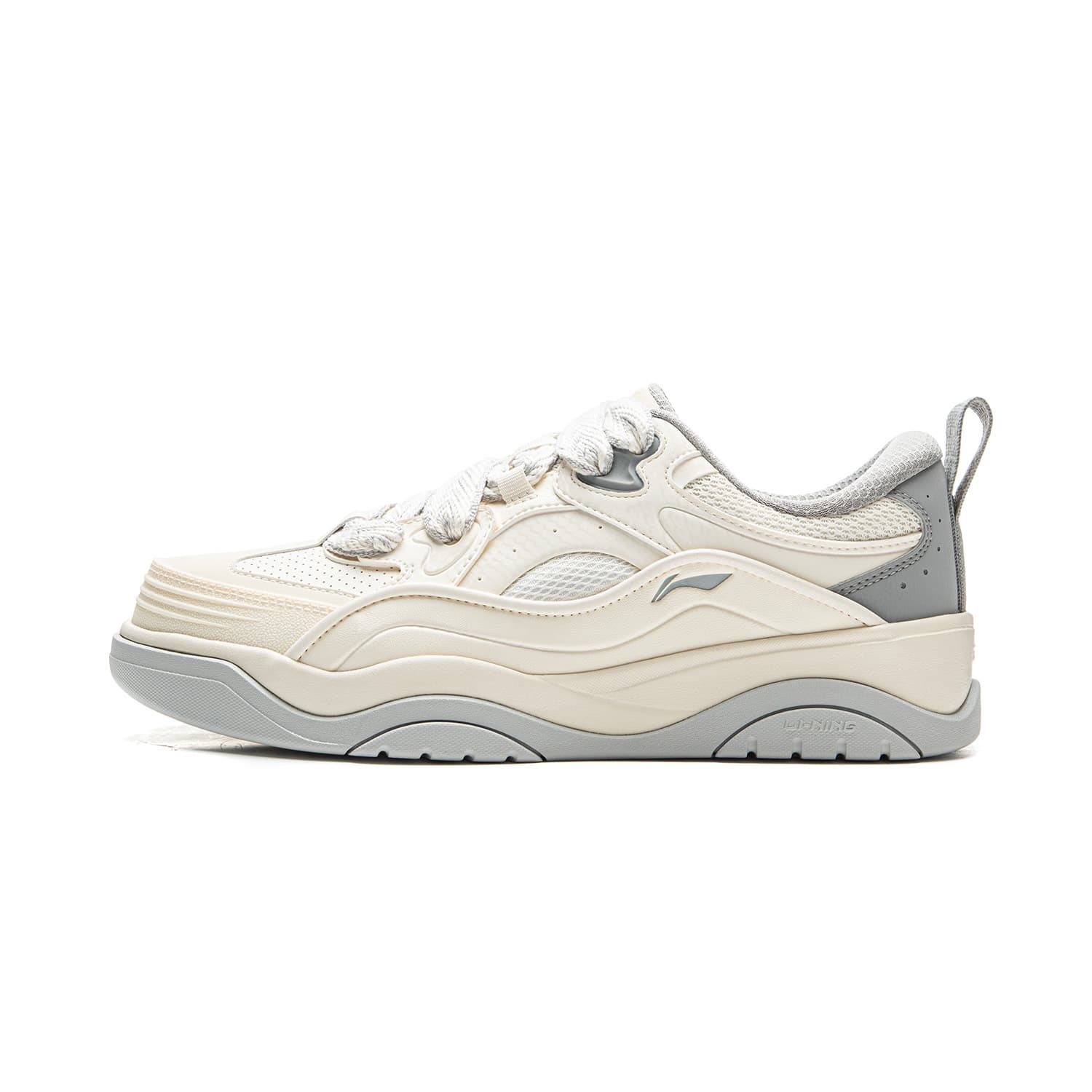 LiNing Journey 2.0 Pong Pong Shoes Thick Sole Cushioning & Rebound Versatile Puffer Sneakers Wear-Resistant Height-Increasing Low-Top Sneakers Men's White Grey