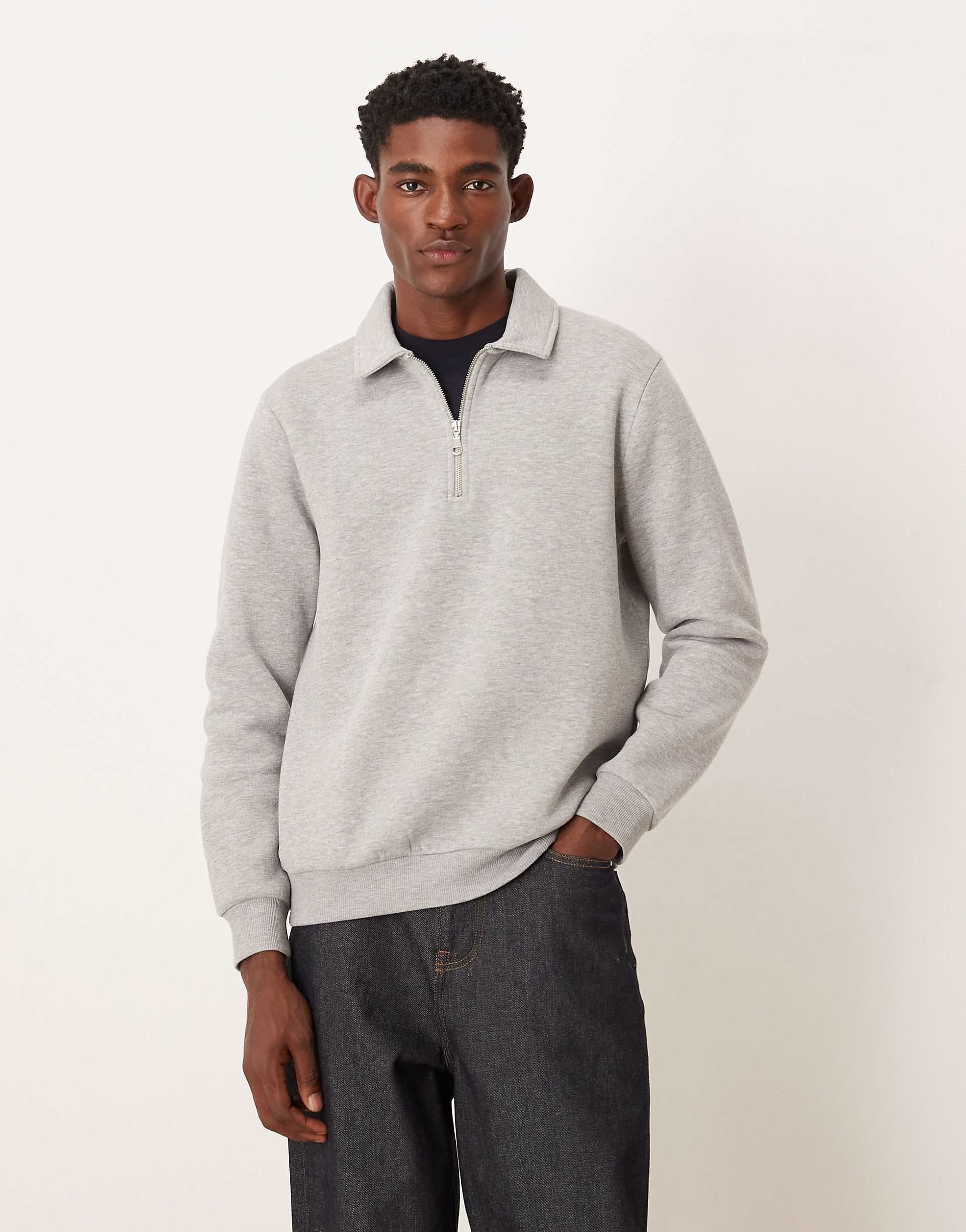ASOS DESIGN quarter zip sweatshirt with collar in gray heather