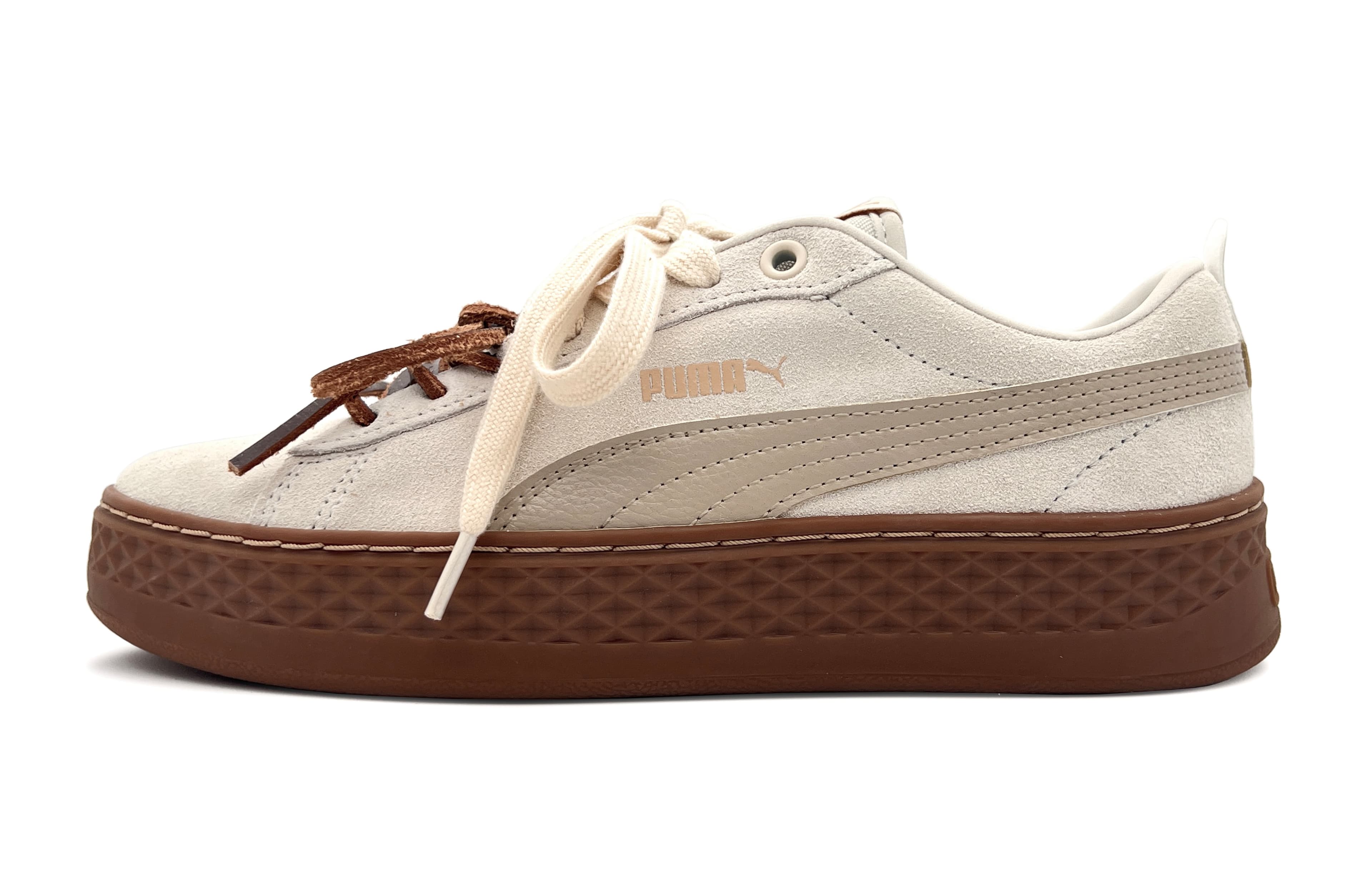 PUMA Smash Platform Cloud Cream Vintage Minimalist Slip-Resistant Lightweight Low-Top Skate Shoes Women's Beige Brown