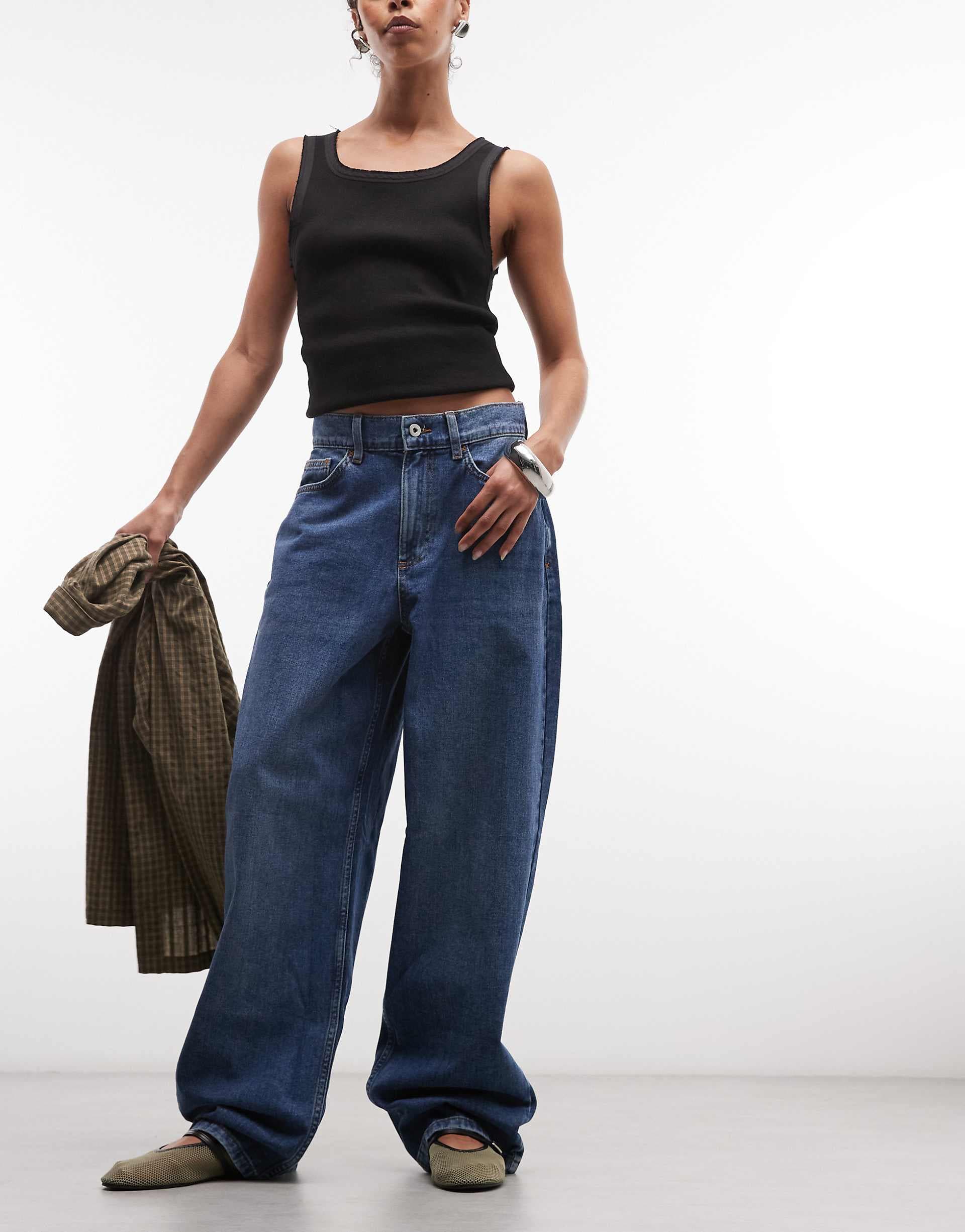 COLLUSION X001 antifit mid rise jeans in mid blue