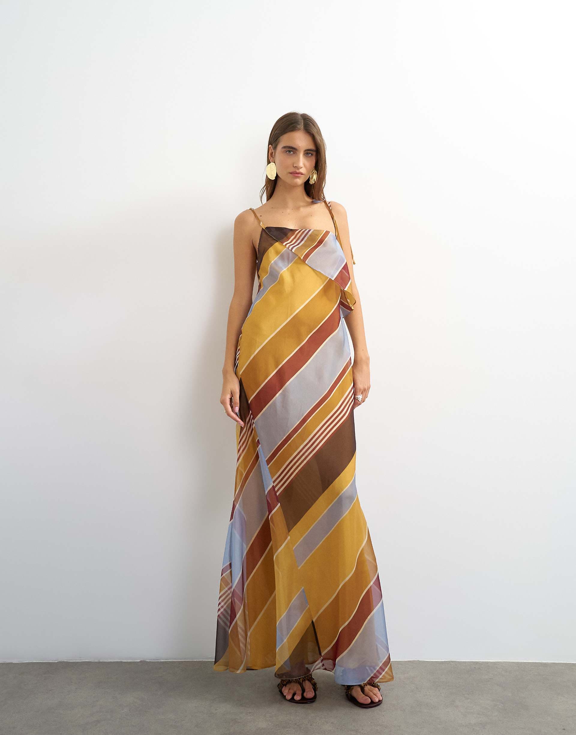 Topshop folded bust organza maxi dress in stripes