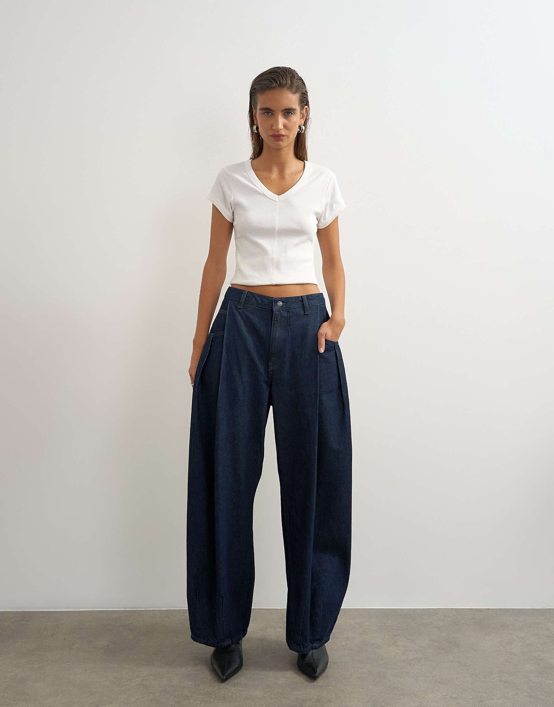 Topshop Cocoon mid rise barrel jeans in dark rinse
